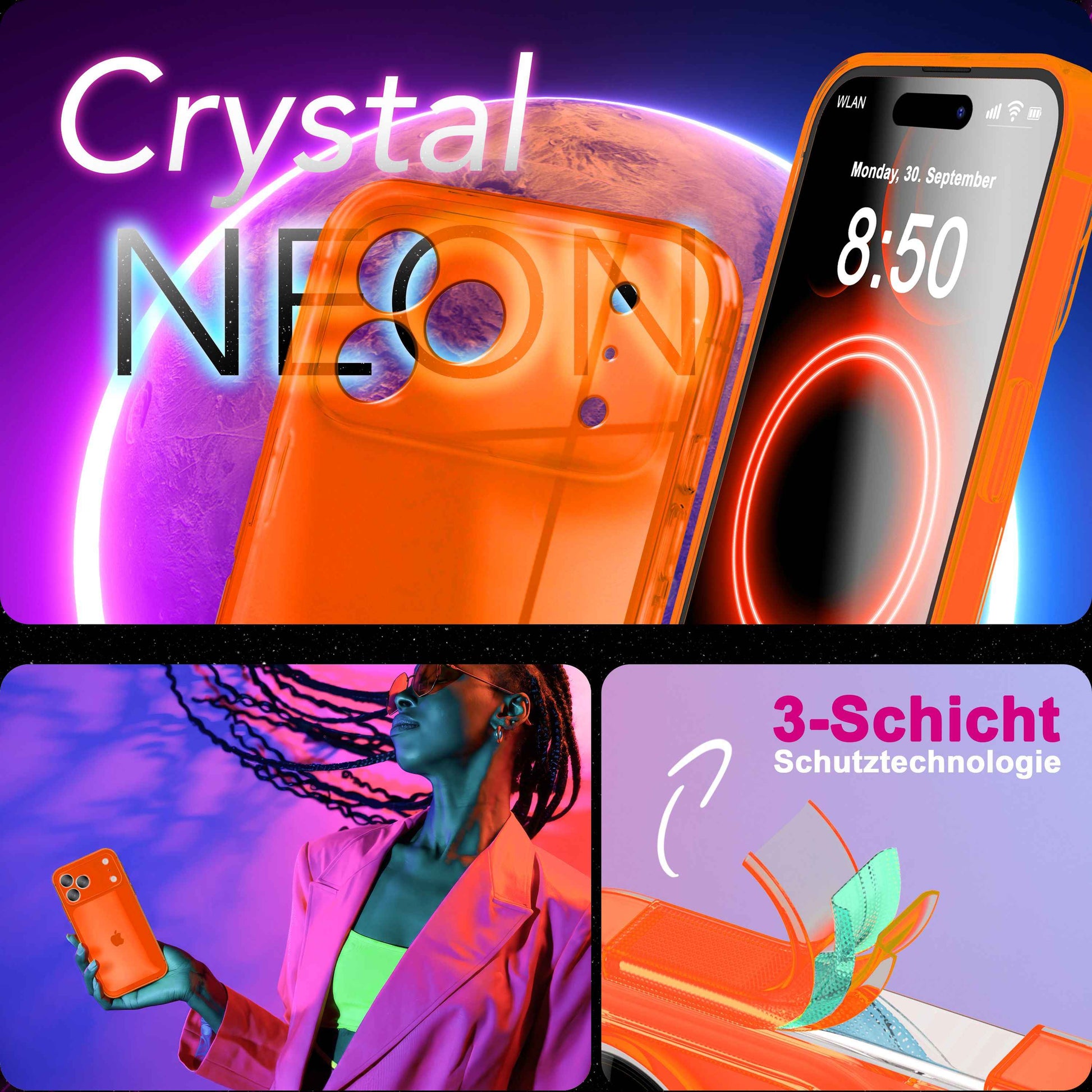 NALIA Hülle Vibe für Apple iPhone 17 Pro Max (Knallige Farben) - Neon Bunt Leuchtende TPU Schutzhülle, Semi-Transparent & Anti-Gelb, Flexibel, Wireless Handyhülle