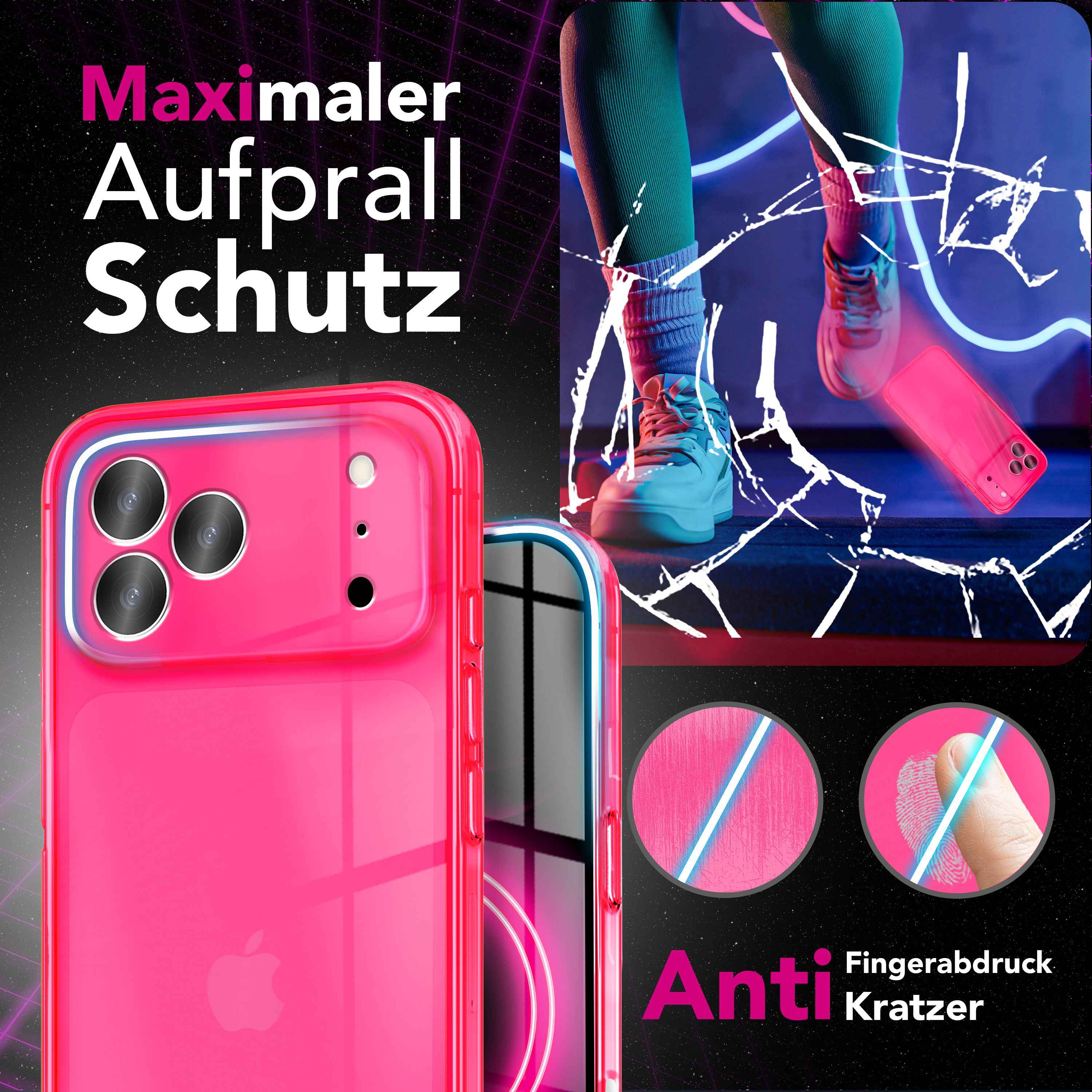 NALIA Hülle Vibe für Apple iPhone 17 Pro Max (Knallige Farben) - Neon Bunt Leuchtende TPU Schutzhülle, Semi-Transparent & Anti-Gelb, Flexibel, Wireless Handyhülle