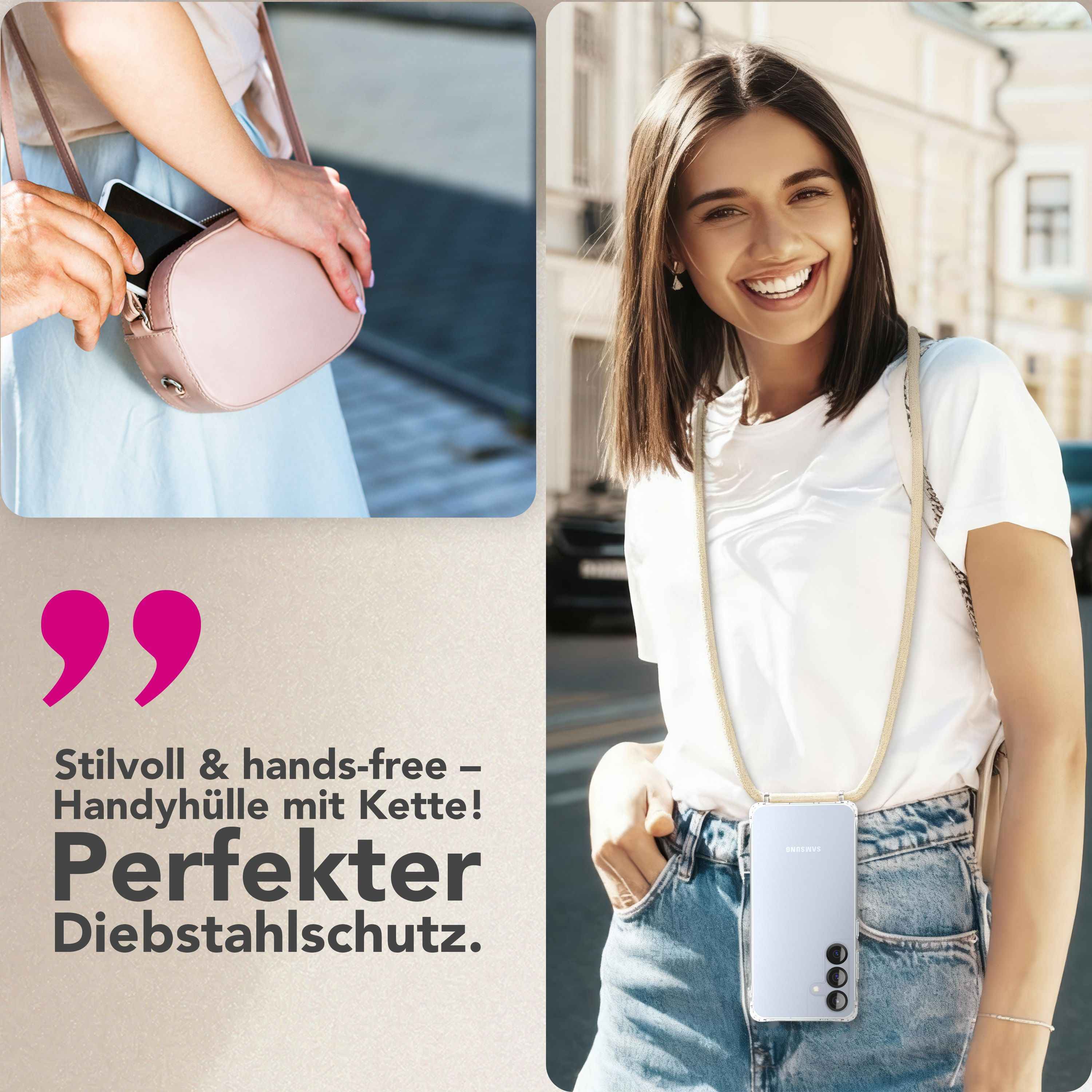 NALIA Hülle Hangit für Samsung Galaxy S25 FE (Umhängehülle) - Transparente Handyhülle mit Band, Kristallklar & Anti-Gelb, Verstellbare 160cm Handykette