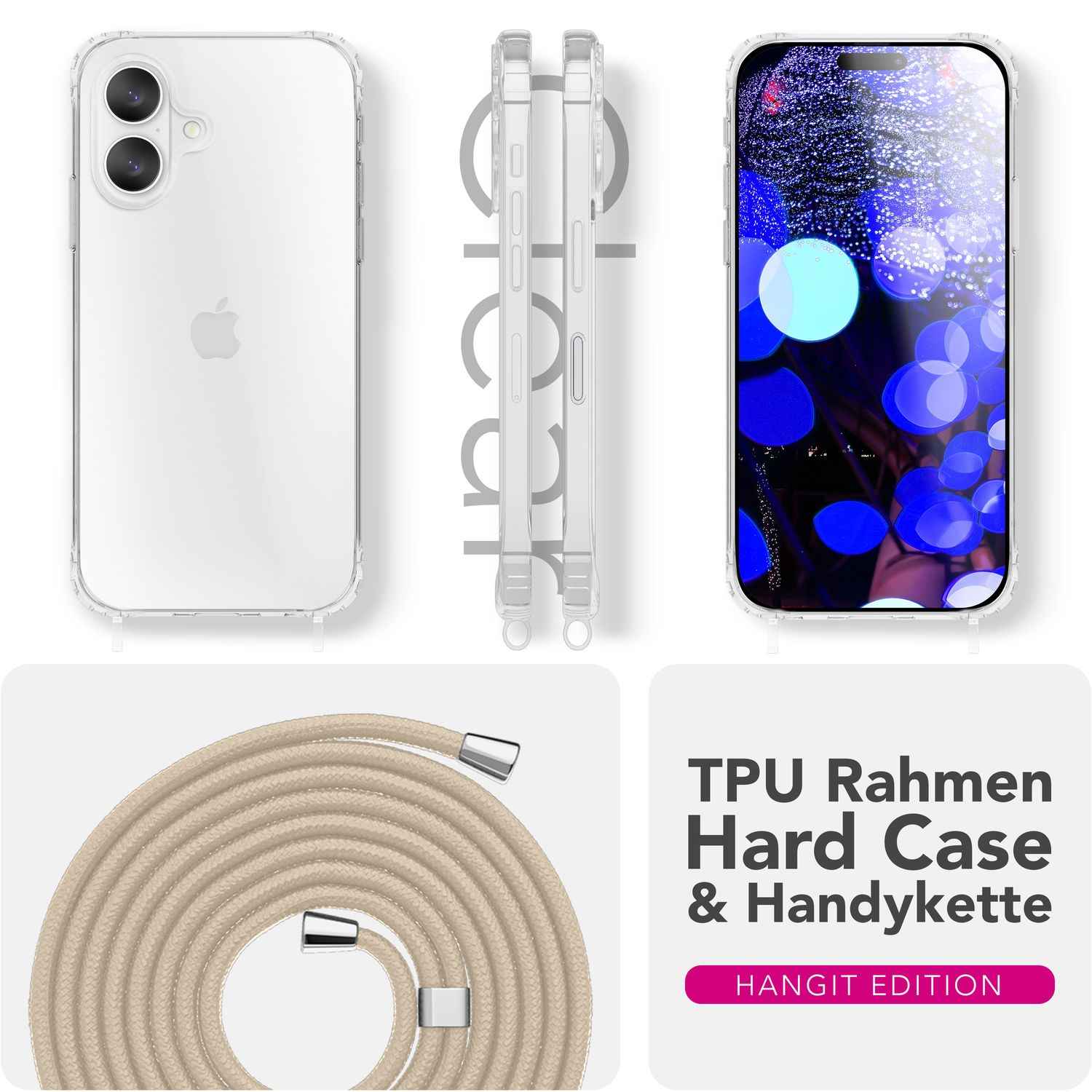 NALIA Hülle Hangit für Apple iPhone 17 (Umhängehülle) - Klare Handyhülle mit Band, Transparent & Anti-Gelb, Air-Cushion Ecken, Verstellbare 160cm Handykette