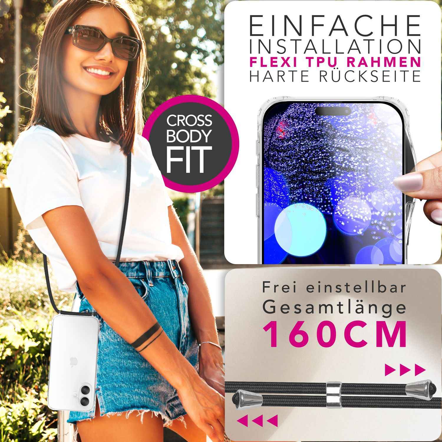 NALIA Hülle Hangit für Apple iPhone 17 (Umhängehülle) - Klare Handyhülle mit Band, Transparent & Anti-Gelb, Air-Cushion Ecken, Verstellbare 160cm Handykette