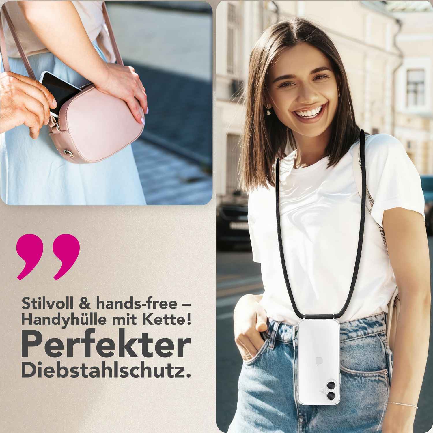 NALIA Hülle Hangit für Apple iPhone 17 (Umhängehülle) - Klare Handyhülle mit Band, Transparent & Anti-Gelb, Air-Cushion Ecken, Verstellbare 160cm Handykette