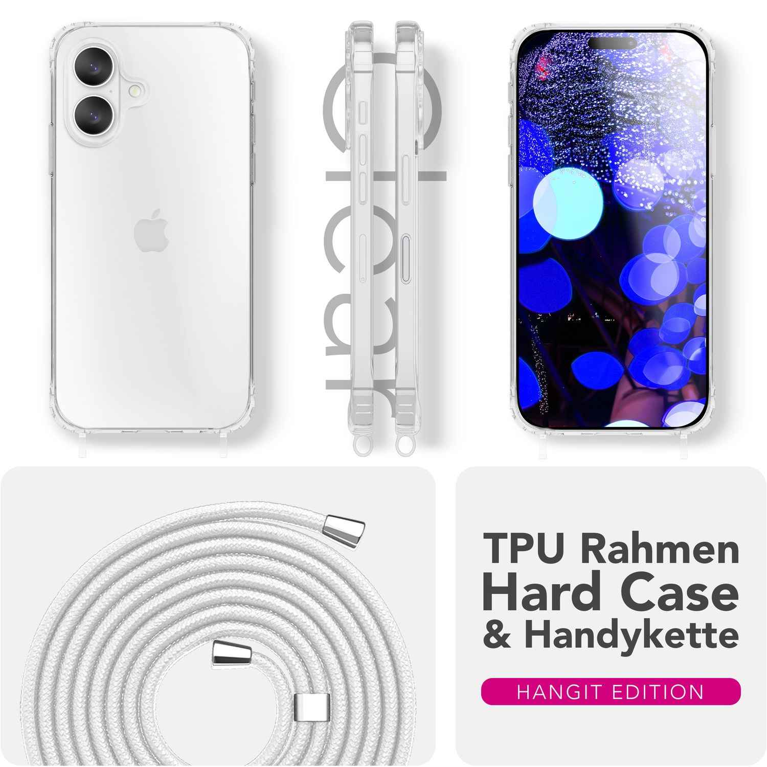 NALIA Hülle Hangit für Apple iPhone 17 (Umhängehülle) - Klare Handyhülle mit Band, Transparent & Anti-Gelb, Air-Cushion Ecken, Verstellbare 160cm Handykette