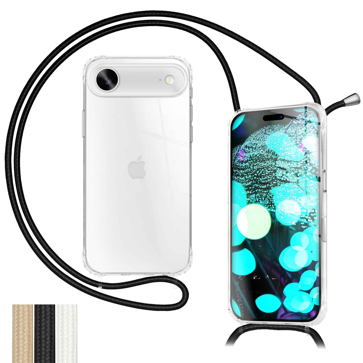 NALIA Hülle Hangit für Apple iPhone 17 Air (Umhängehülle) - Transparente Schutzhülle mit 160cm Band, Anti-Gelb, Stoßfest & Kratzfest, Verstellbare Handykette