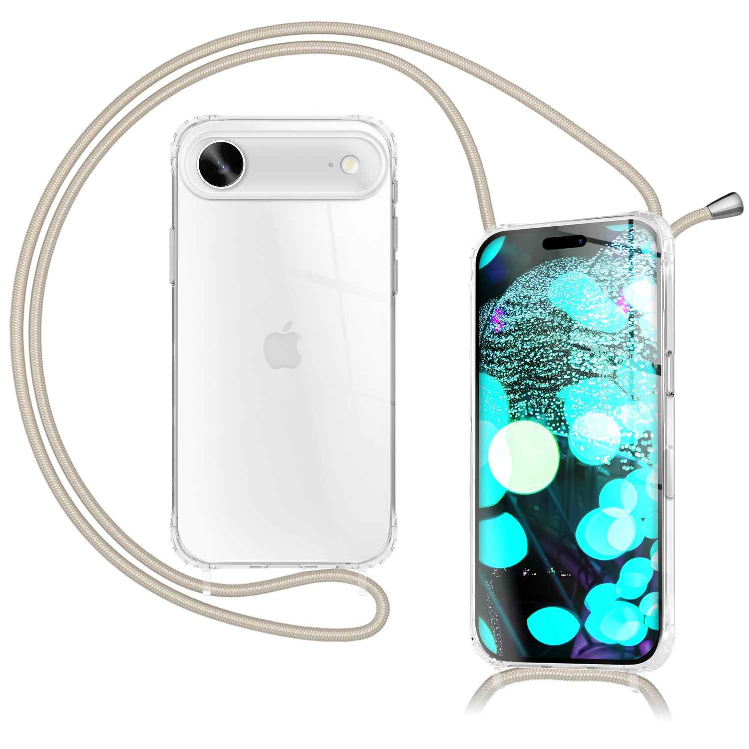 NALIA Hülle Hangit für Apple iPhone 17 Air (Umhängehülle) - Transparente Schutzhülle mit 160cm Band, Anti-Gelb, Stoßfest & Kratzfest, Verstellbare Handykette