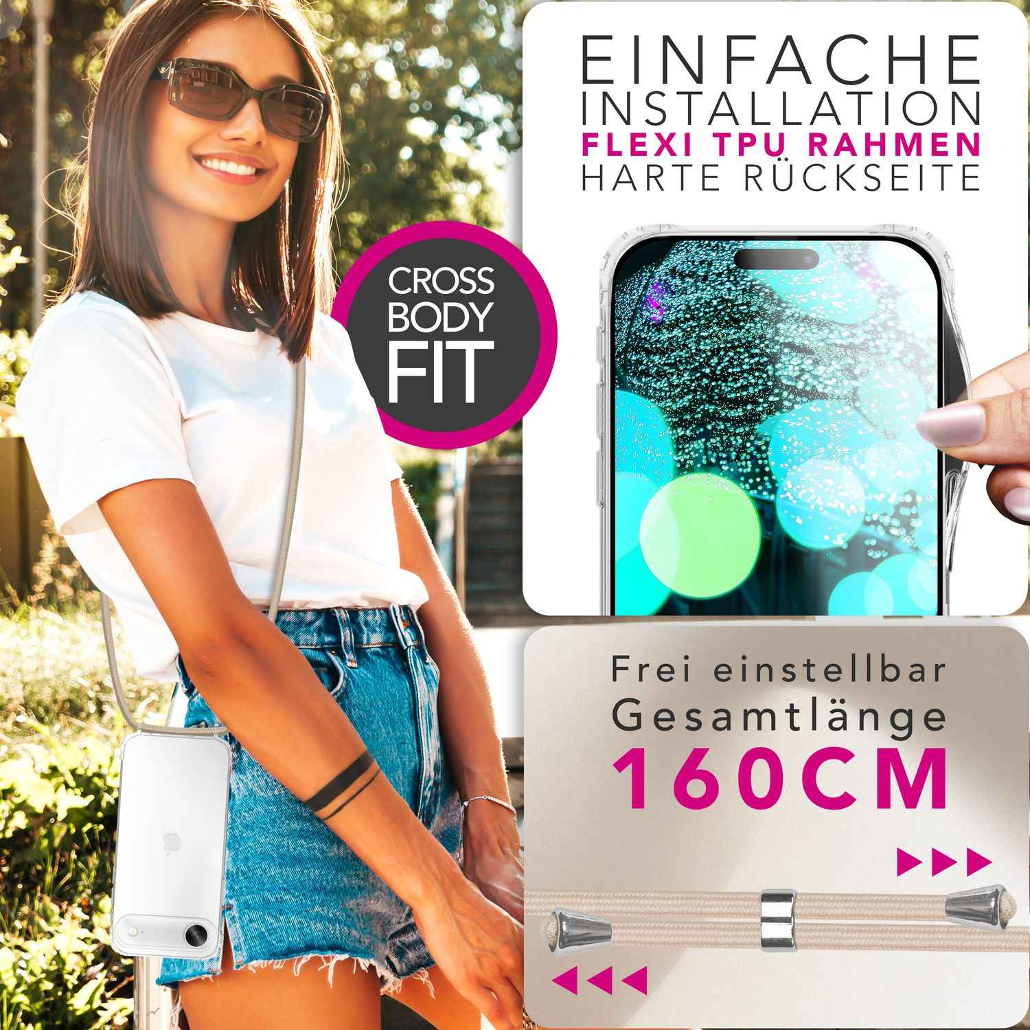 NALIA Hülle Hangit für Apple iPhone 17 Air (Umhängehülle) - Transparente Schutzhülle mit 160cm Band, Anti-Gelb, Stoßfest & Kratzfest, Verstellbare Handykette