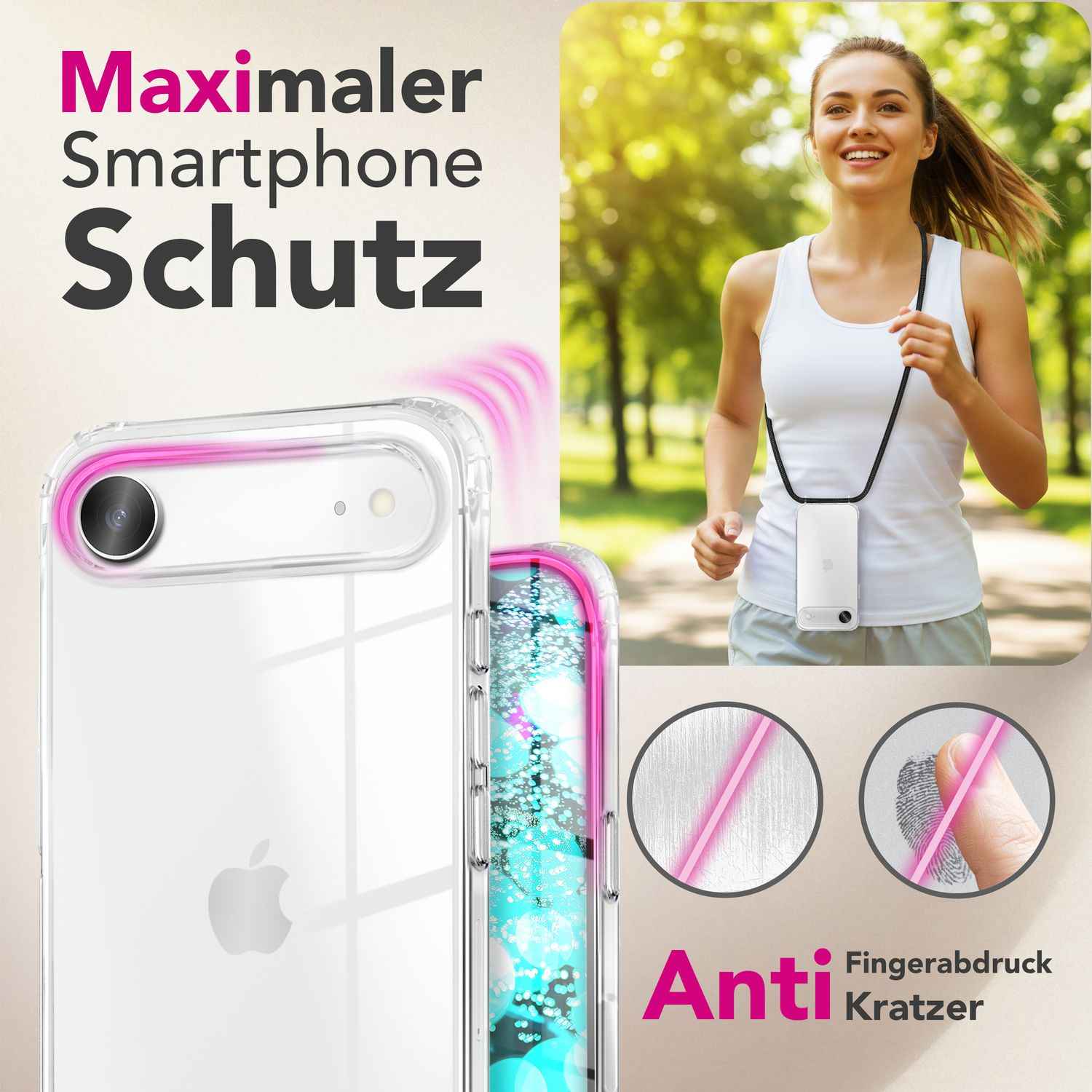NALIA Hülle Hangit für Apple iPhone 17 Air (Umhängehülle) - Transparente Schutzhülle mit 160cm Band, Anti-Gelb, Stoßfest & Kratzfest, Verstellbare Handykette