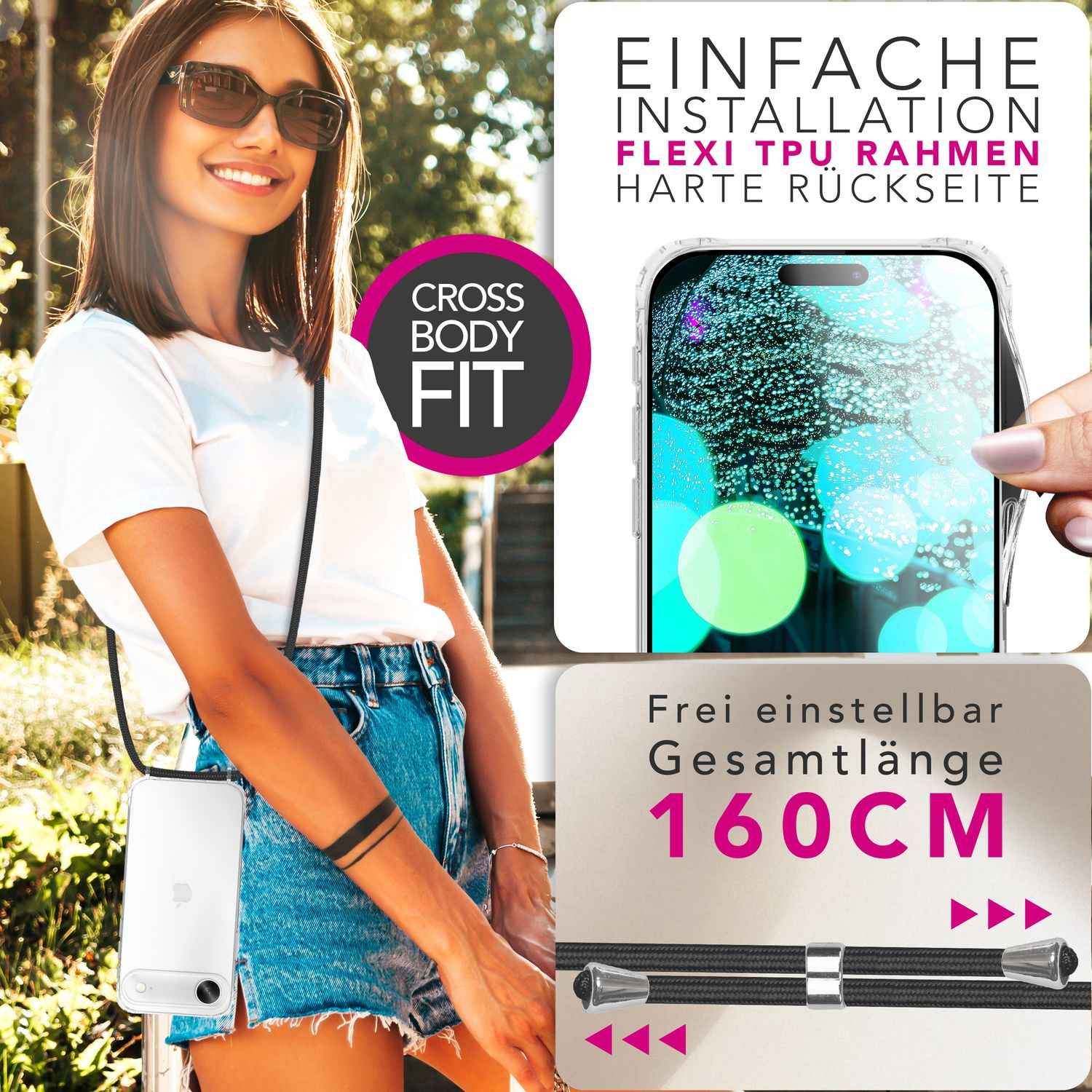 NALIA Hülle Hangit für Apple iPhone 17 Air (Umhängehülle) - Transparente Schutzhülle mit 160cm Band, Anti-Gelb, Stoßfest & Kratzfest, Verstellbare Handykette