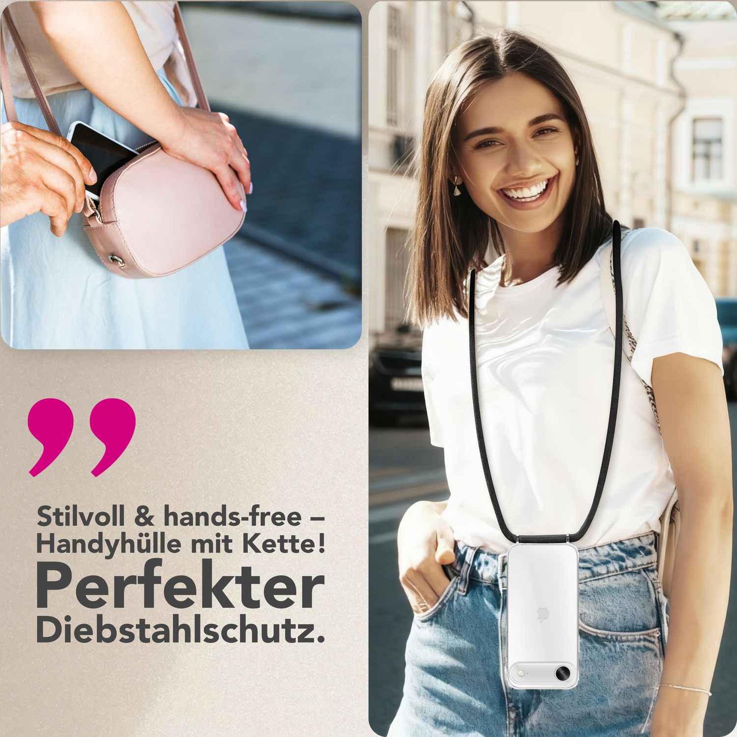 NALIA Hülle Hangit für Apple iPhone 17 Air (Umhängehülle) - Transparente Schutzhülle mit 160cm Band, Anti-Gelb, Stoßfest & Kratzfest, Verstellbare Handykette
