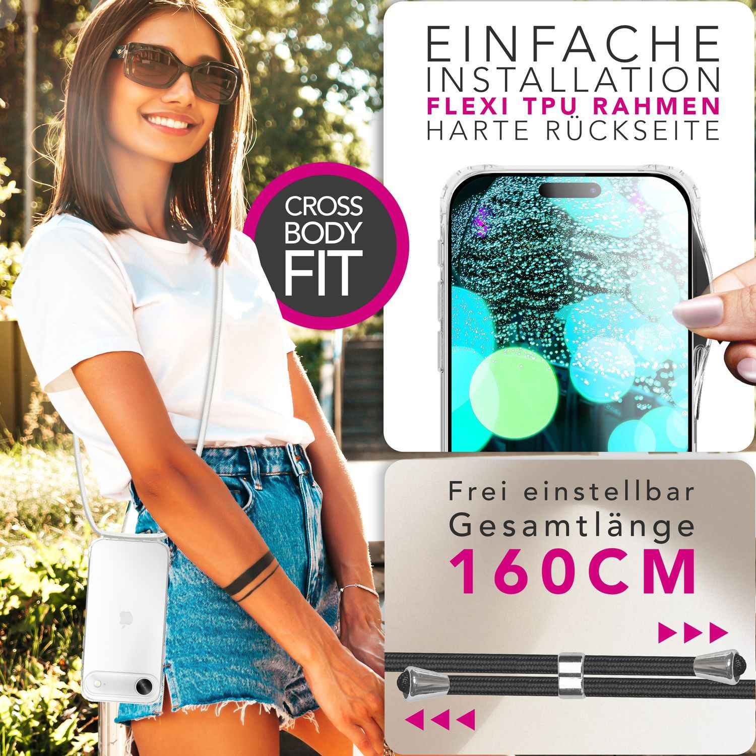 NALIA Hülle Hangit für Apple iPhone 17 Air (Umhängehülle) - Transparente Schutzhülle mit 160cm Band, Anti-Gelb, Stoßfest & Kratzfest, Verstellbare Handykette