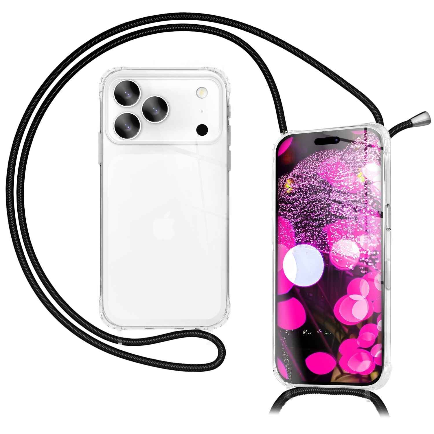 NALIA Hülle Hangit für Apple iPhone 17 Pro Max (Umhängehülle) - Kristallklares Cover mit Trage-Band, Stoßfest & Anti-Gelb, 160cm verstellbare Handykette