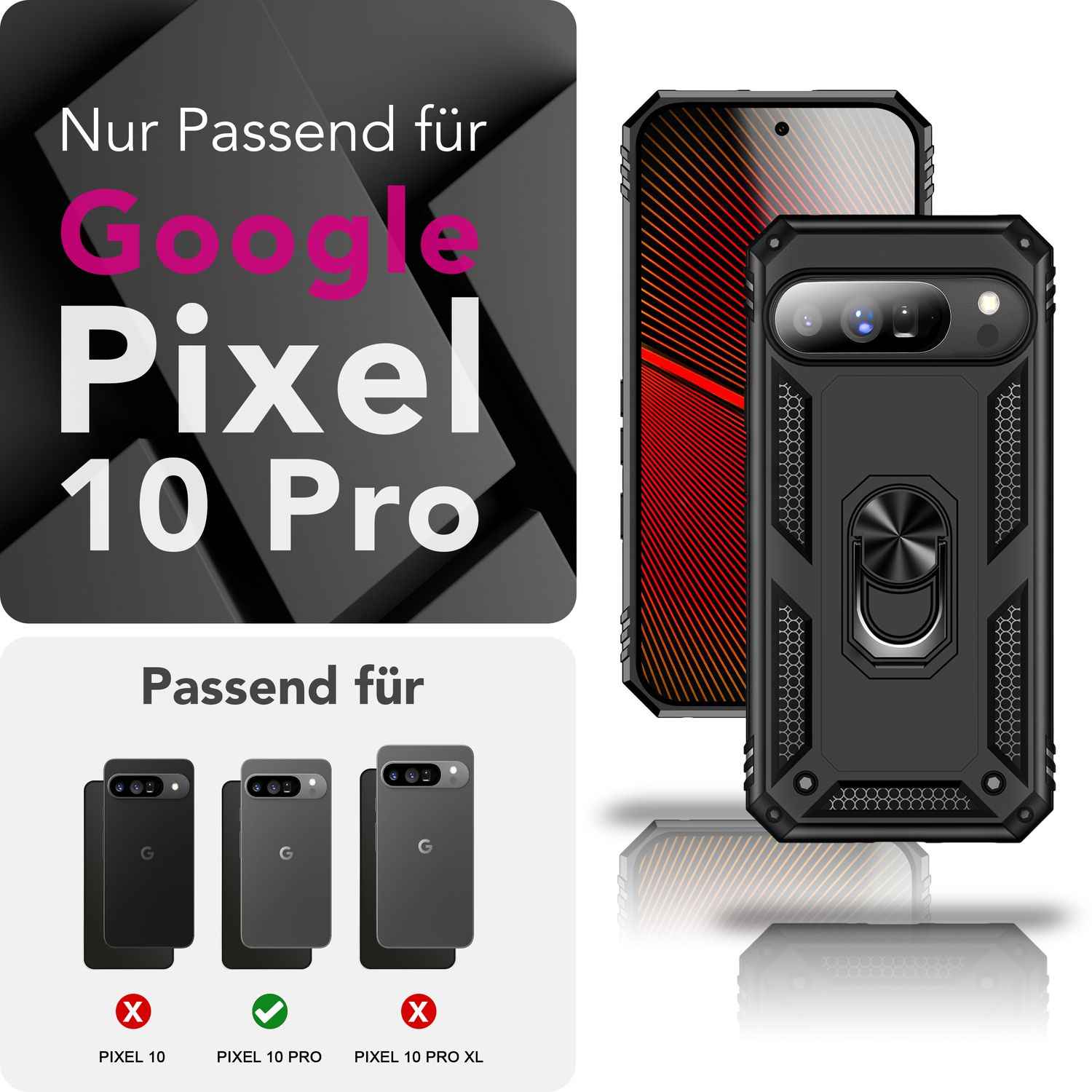 NALIA Hülle RingDefend für Google Pixel 10 Pro (Military-Grade Schutz), Militär Panzerhülle mit 360° Dreh-Ring & Ständer, Schlagfest & Stoßsicher, Outdoor Handy Cover - Schwarz