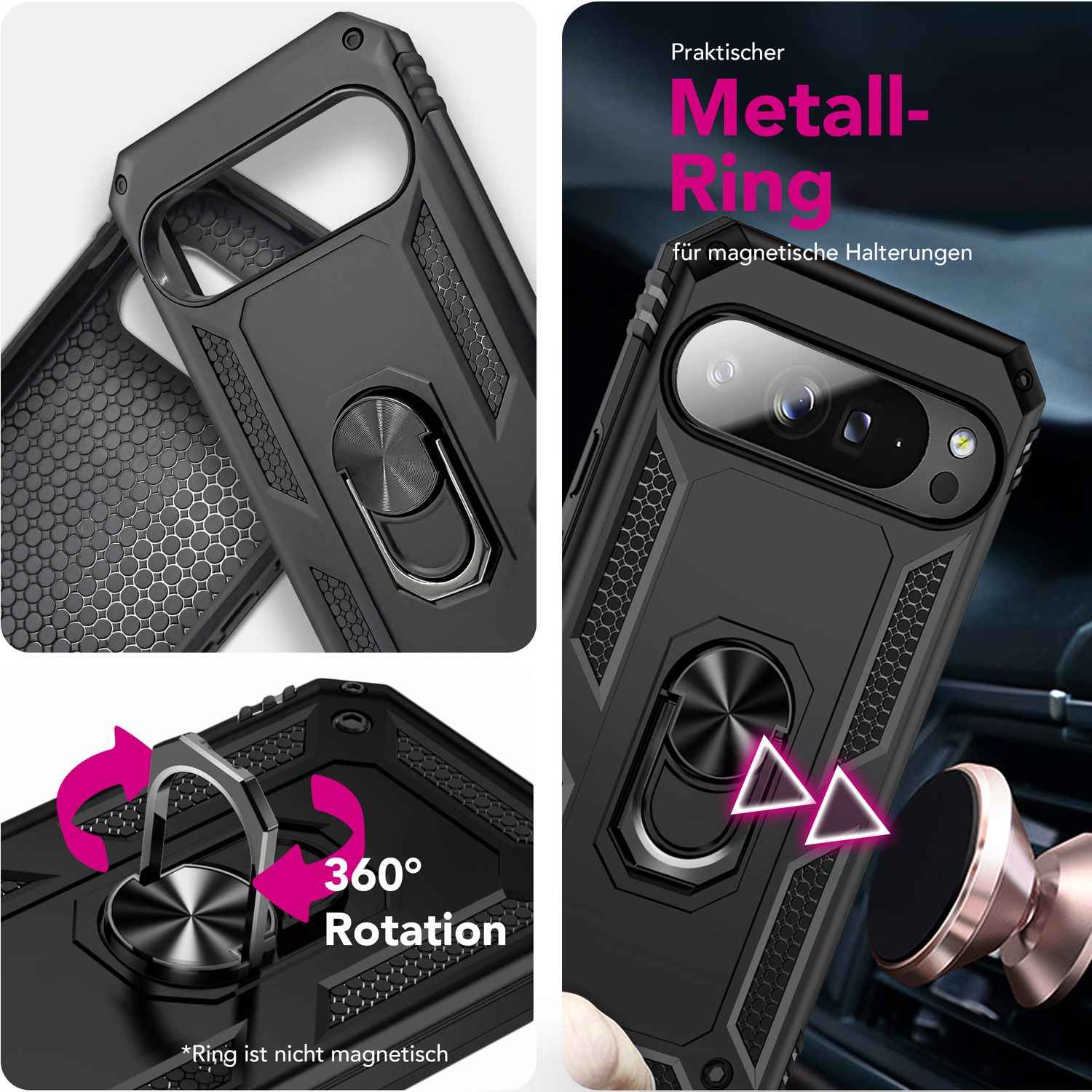 NALIA Hülle RingDefend für Google Pixel 10 Pro XL (Military-Grade Schutz), Panzerhülle mit 360° Dreh-Ring & Kickstand, Stoßfest & Schlagresistent, Outdoor Handyhülle - Schwarz