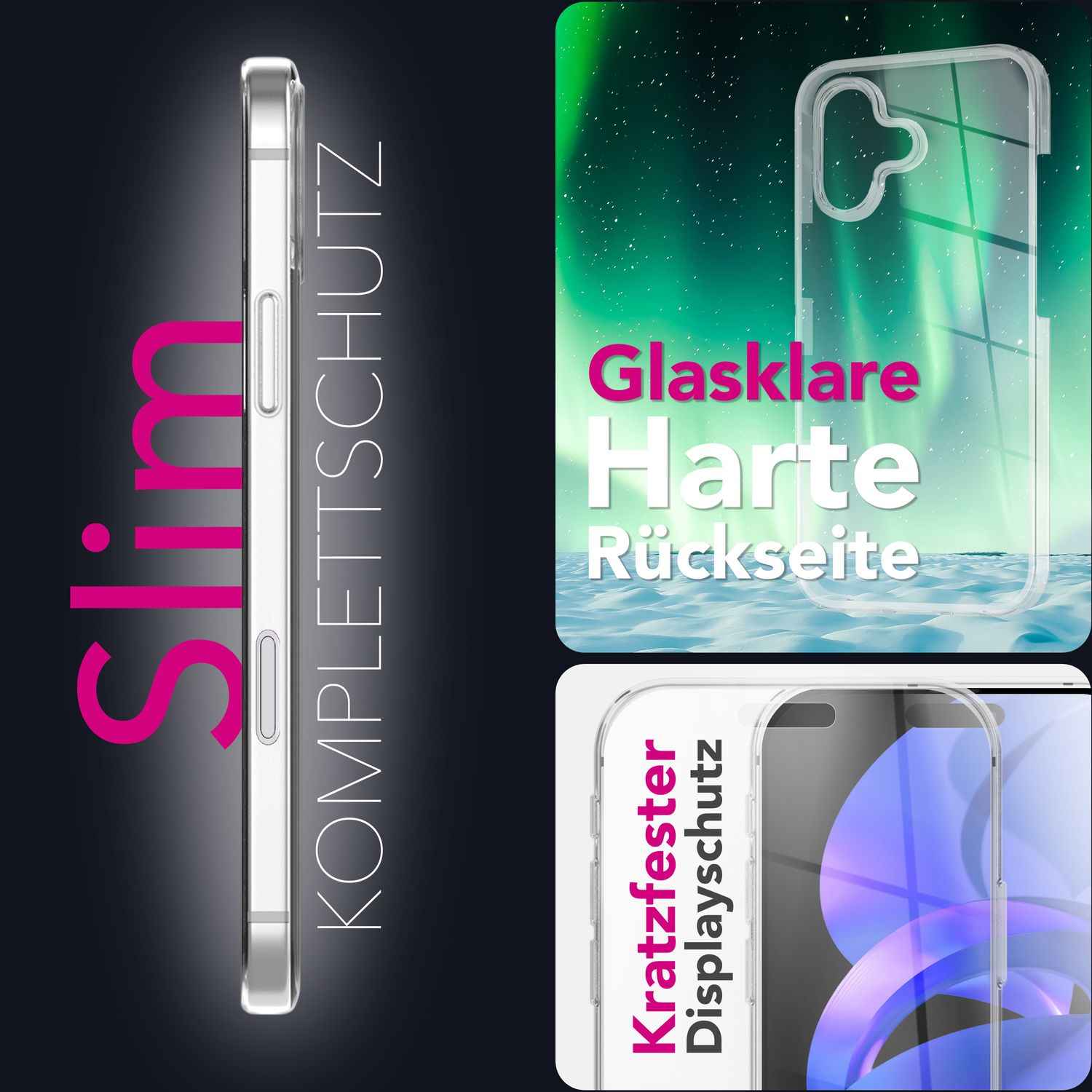 NALIA Hülle 360Guard für Apple iPhone 17 (360° Rundumschutz) - Kristallklare Handyhülle mit Frontfolie & Rückschale, Transparent & Anti-Gelb, Schlanker Komplettschutz, Displayhülle