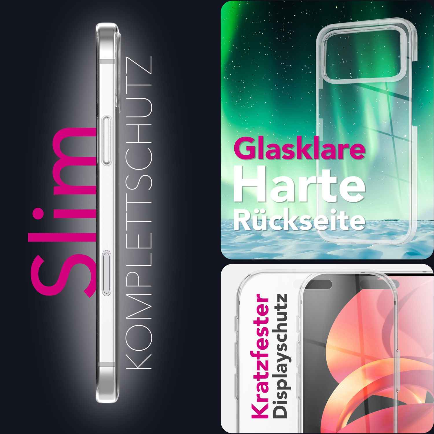 NALIA Hülle 360Guard für Apple iPhone 17 Pro (360° Rundumschutz) - Hochtransparente Handyhülle für Komplettschutz, Harte Rückschale & Frontfolie, Klar & Anti-Gelb, Touch-kompatibel