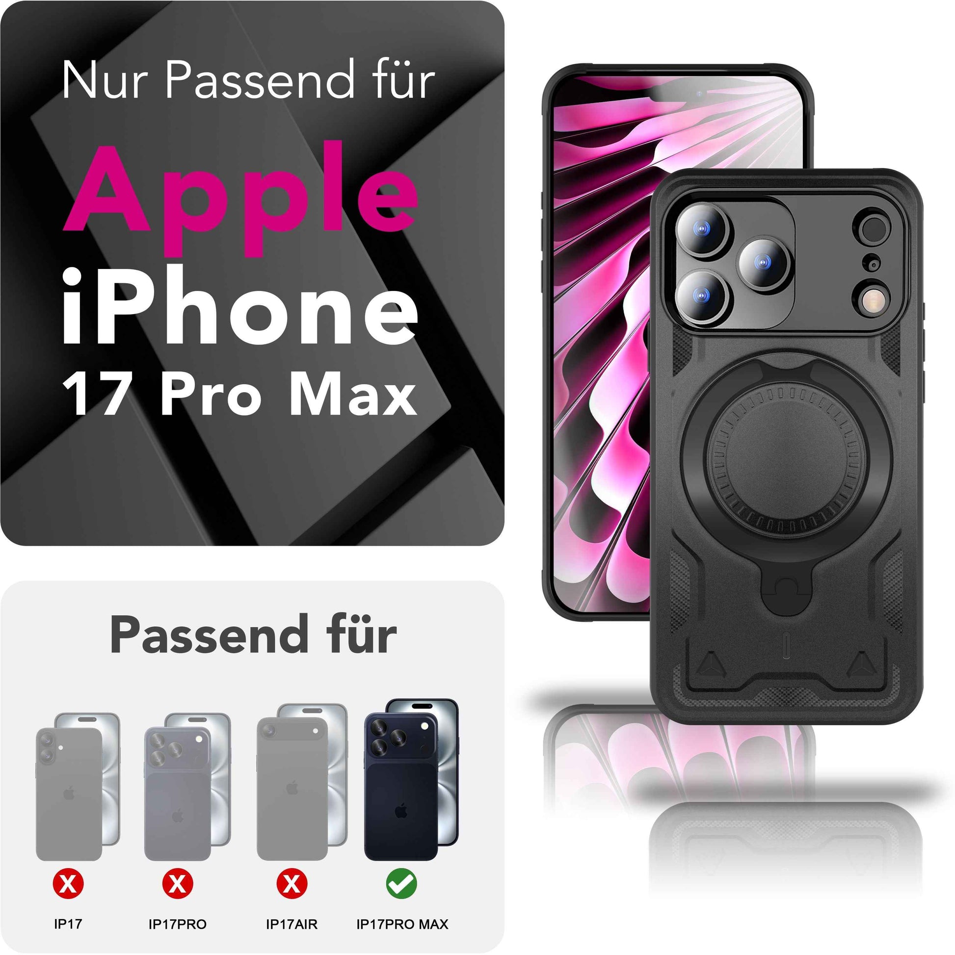 NALIA MagSafe Hülle Stormguard für Apple iPhone 17 Pro Max (Unzerstörbare Panzerhülle), Stoßfestes Armor Hardcase mit 360° Ring-Halter, Outdoor Militär Schutzhülle - Vulkanschwarz