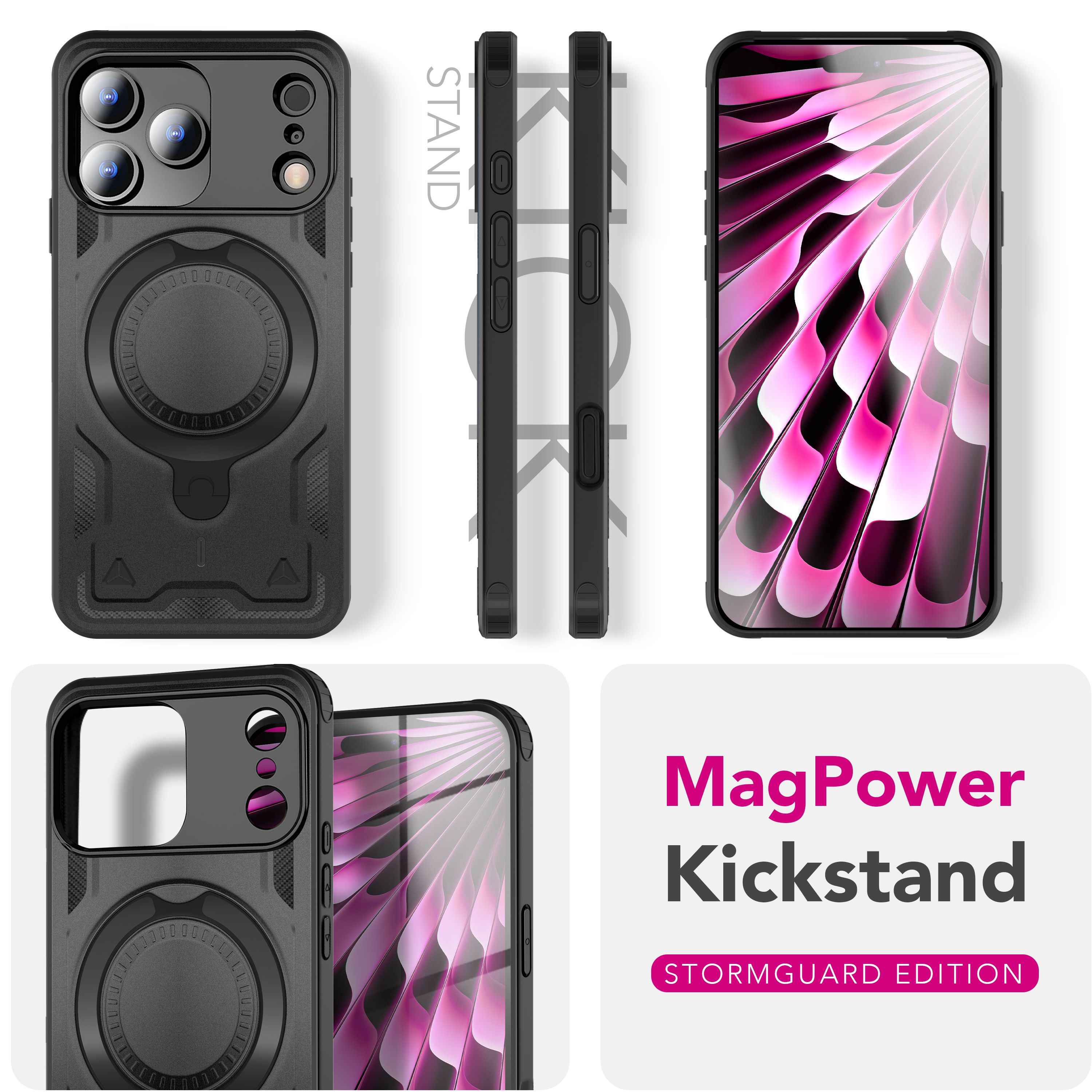 NALIA MagSafe Hülle Stormguard für Apple iPhone 17 Pro Max (Unzerstörbare Panzerhülle), Stoßfestes Armor Hardcase mit 360° Ring-Halter, Outdoor Militär Schutzhülle - Vulkanschwarz