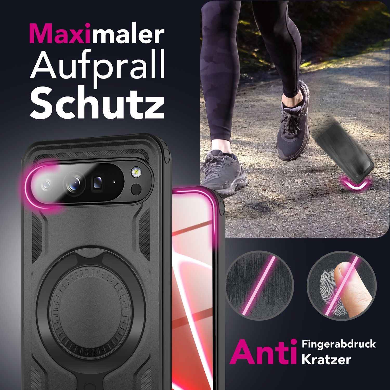 NALIA Hülle Stormguard für Google Pixel 10 Pro (Unzerstörbare Panzerhülle mit MagSafe), Schlagfeste Schutzhülle im Military Look, 360° Ring Ständer, Outdoor Cover