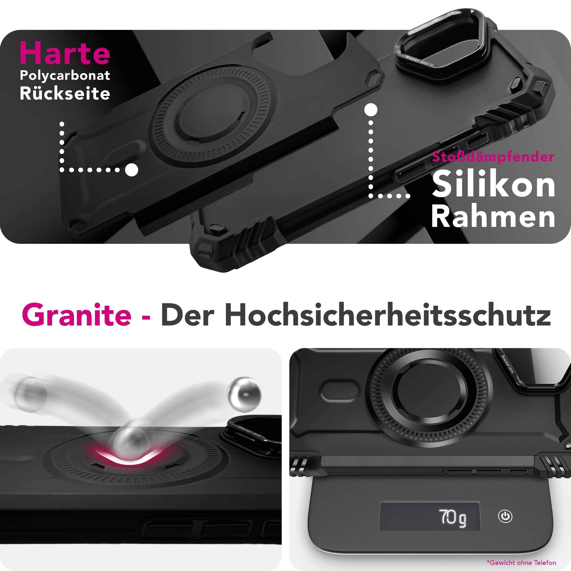 NALIA MagSafe Hülle Granite für Apple iPhone 17 (Militär-Panzer) - Stoßfestes Armor Case, Robuste Schutzhülle mit Kickstand, Heavy Duty Cover, Aufprallschutz - Vulkanschwarz