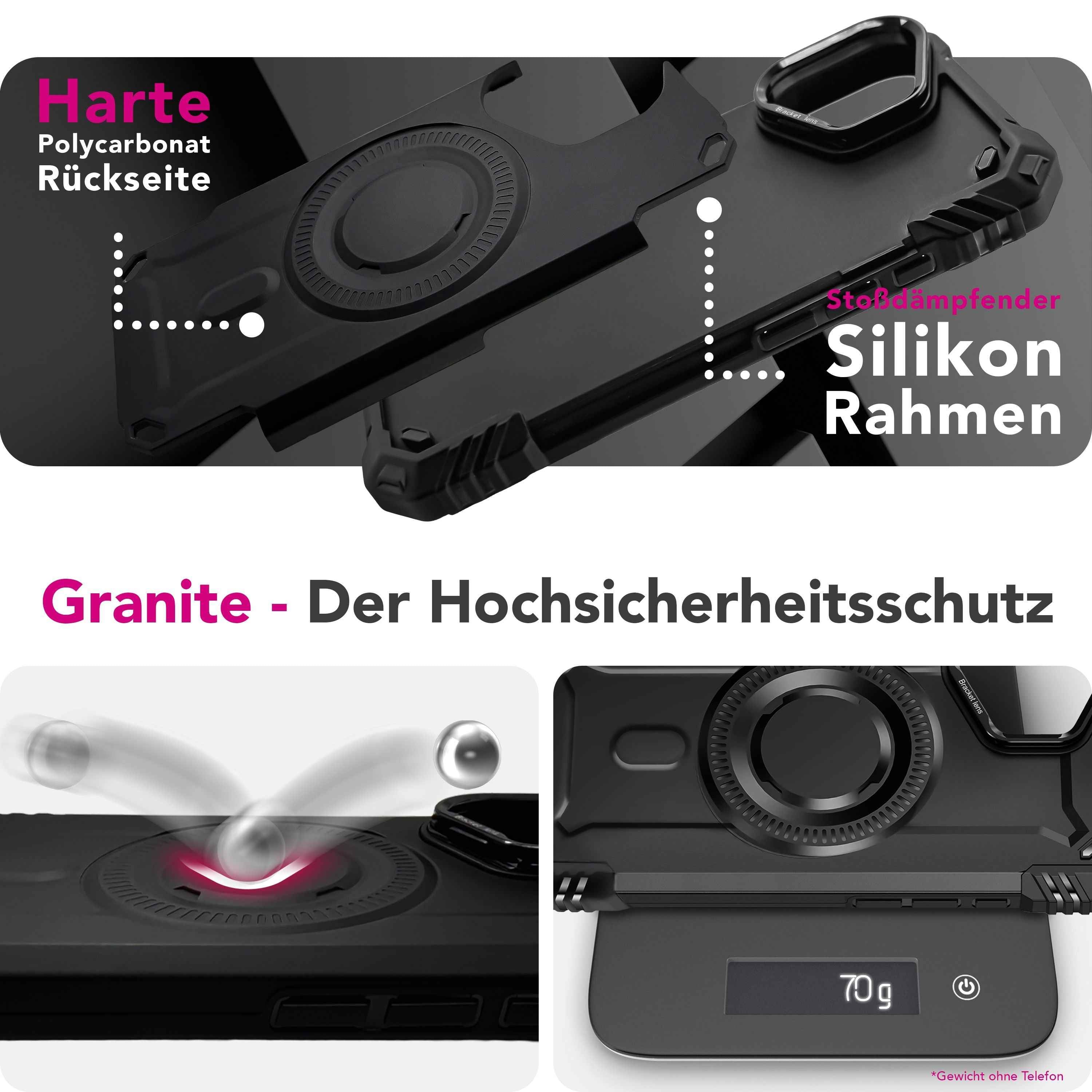 NALIA MagSafe Hülle Granite für Apple iPhone 17 (Militär-Panzer) - Stoßfestes Armor Case, Robuste Schutzhülle mit Kickstand, Heavy Duty Cover, Aufprallschutz - Vulkanschwarz