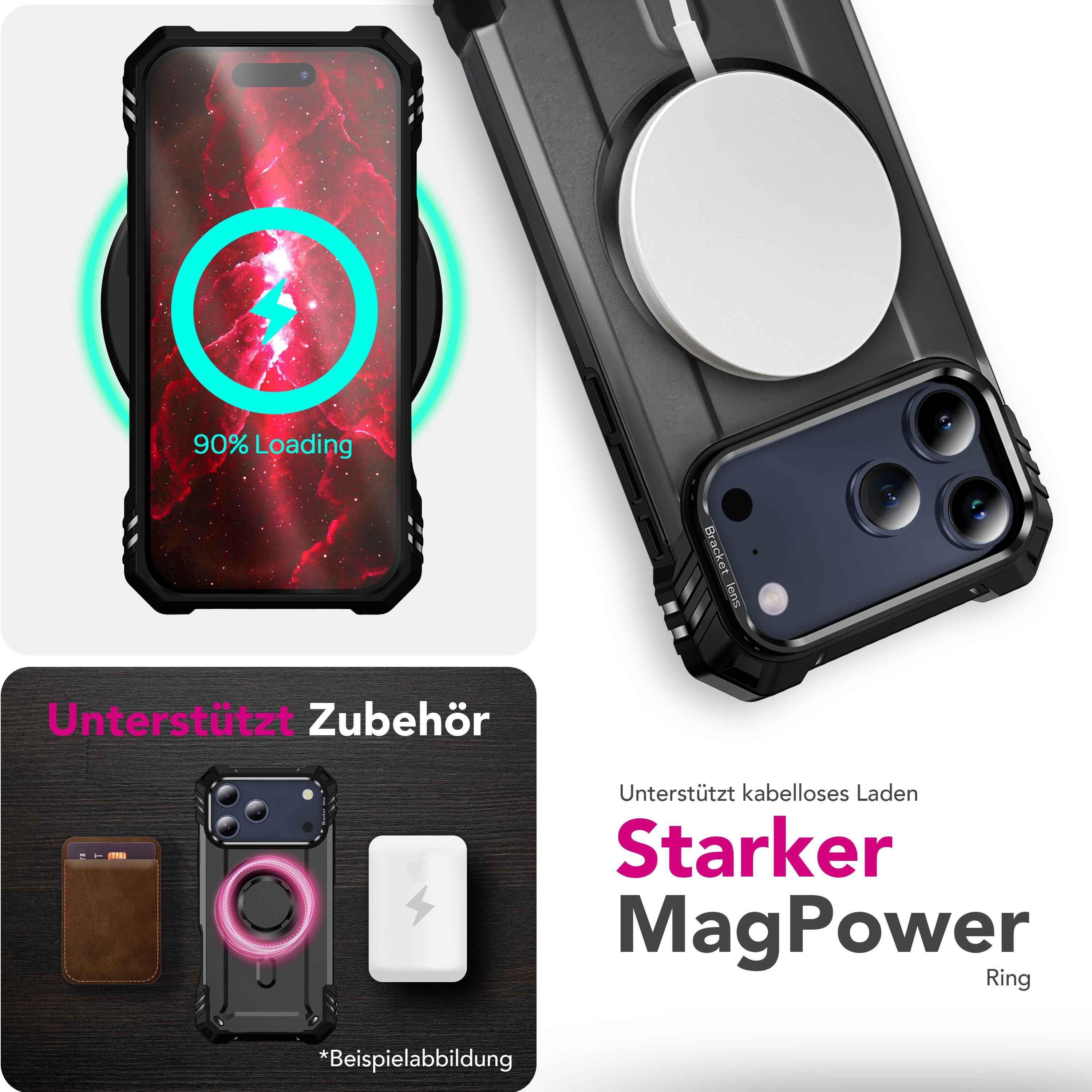 NALIA MagSafe Hülle Granite für Apple iPhone 17 Pro (Militär-Panzer) - Schlagfeste Handyhülle mit Kickstand, Rutschfestes Outdoor Armor Case, Fallschutz Cover