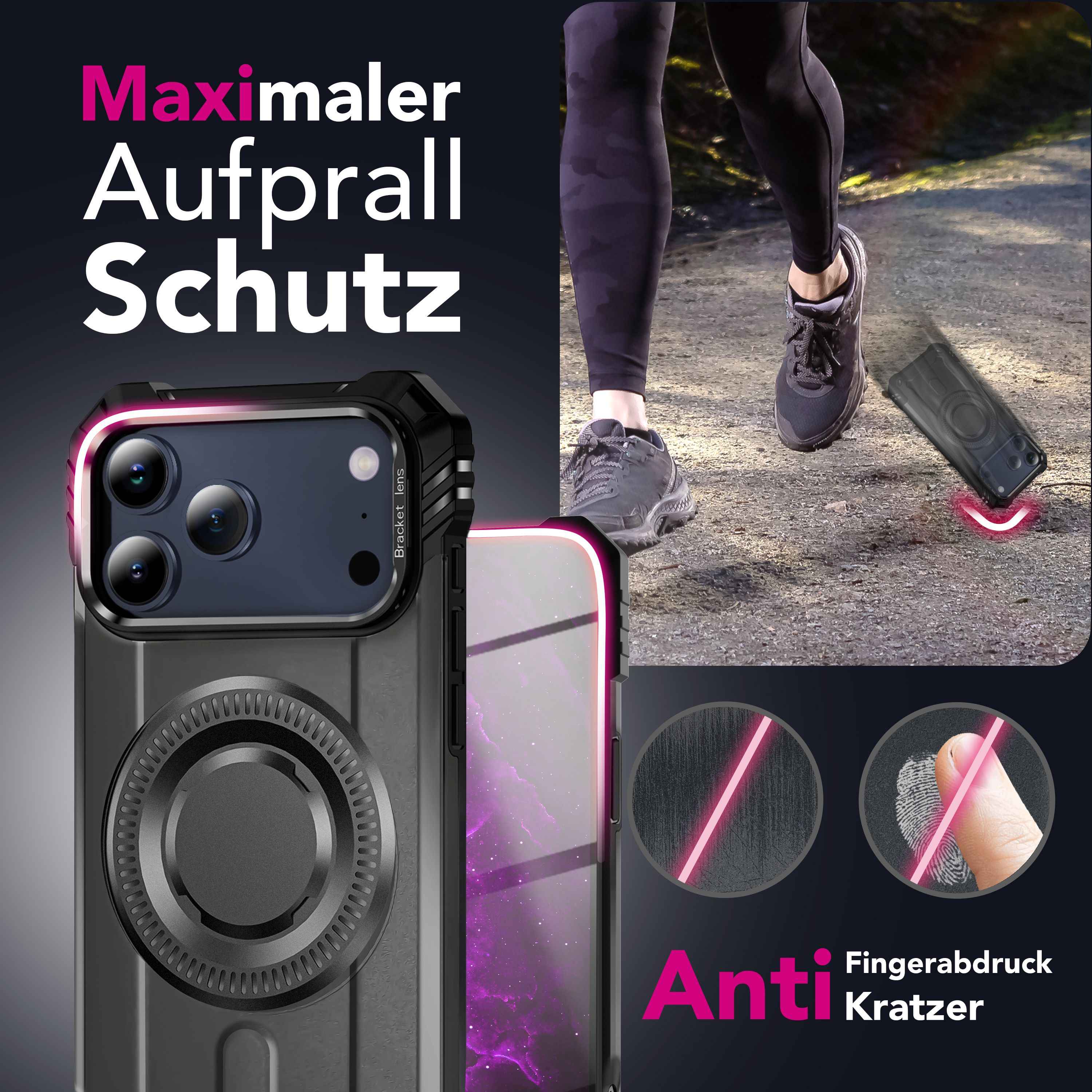 NALIA MagSafe Hülle Granite für Apple iPhone 17 Pro Max (Militär-Panzer) - Robustes Armor Kickstand Cover, Stoßfeste Outdoor Schutzhülle, Military Style Case