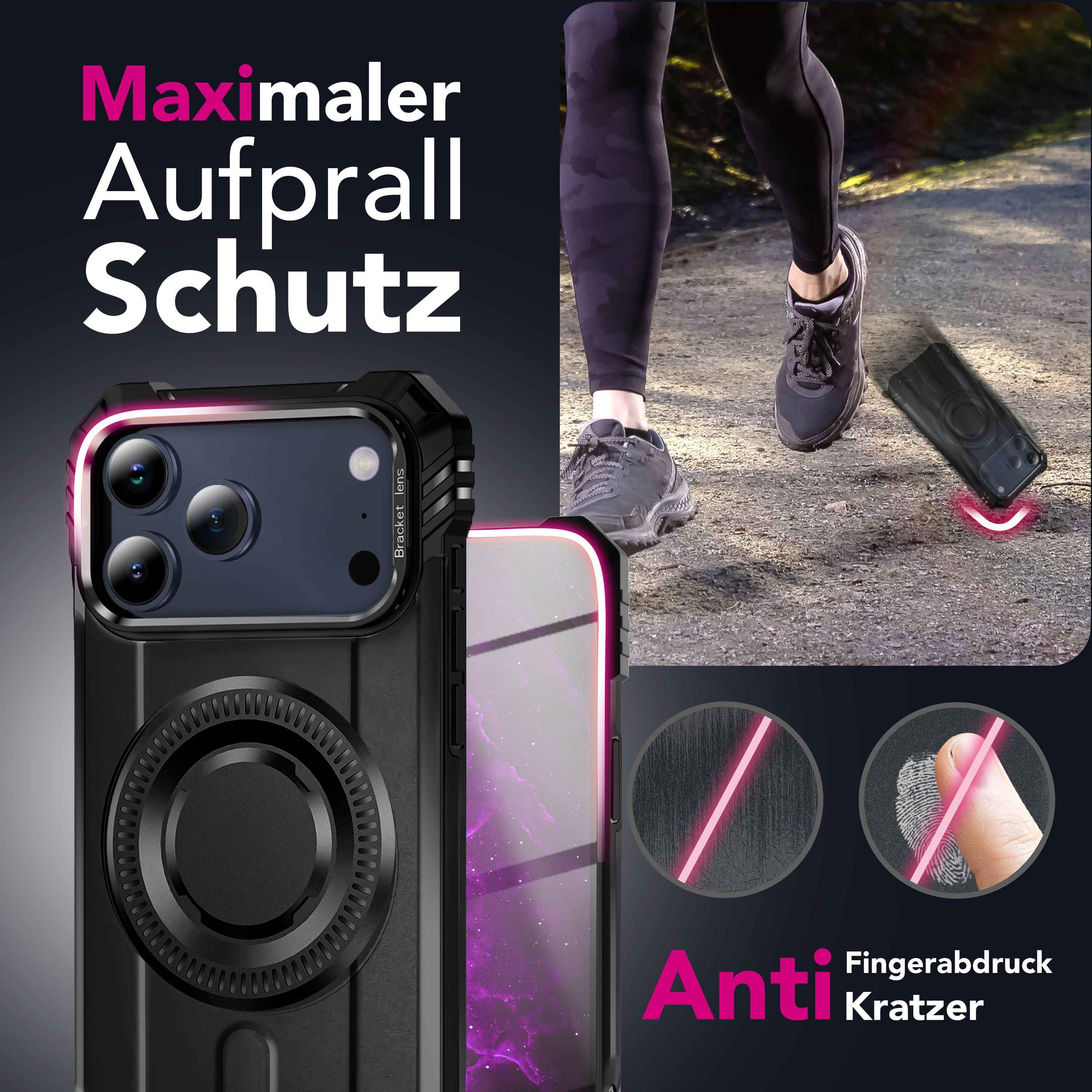 NALIA MagSafe Hülle Granite für Apple iPhone 17 Pro Max (Militär-Panzer) - Robustes Armor Kickstand Cover, Stoßfeste Outdoor Schutzhülle, Military Style Case
