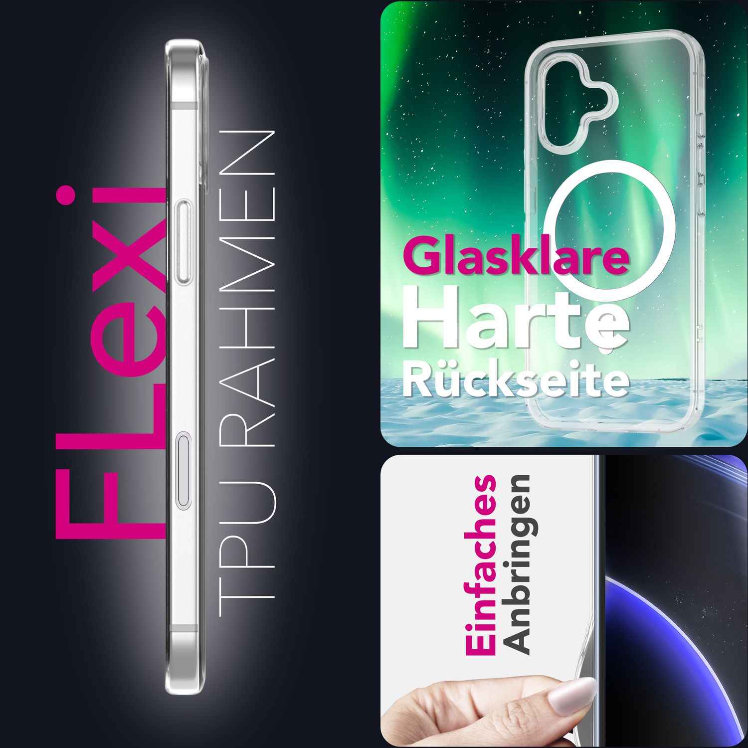 NALIA MagSafe Hülle Lumex für Apple iPhone 17 (Kristallklar mit MagPower) - Transparentes Hardcase mit TPU-Rahmen & Magnet-Ring, Stoßfest, Anti-Gelb, Klar, Passgenau & Robust