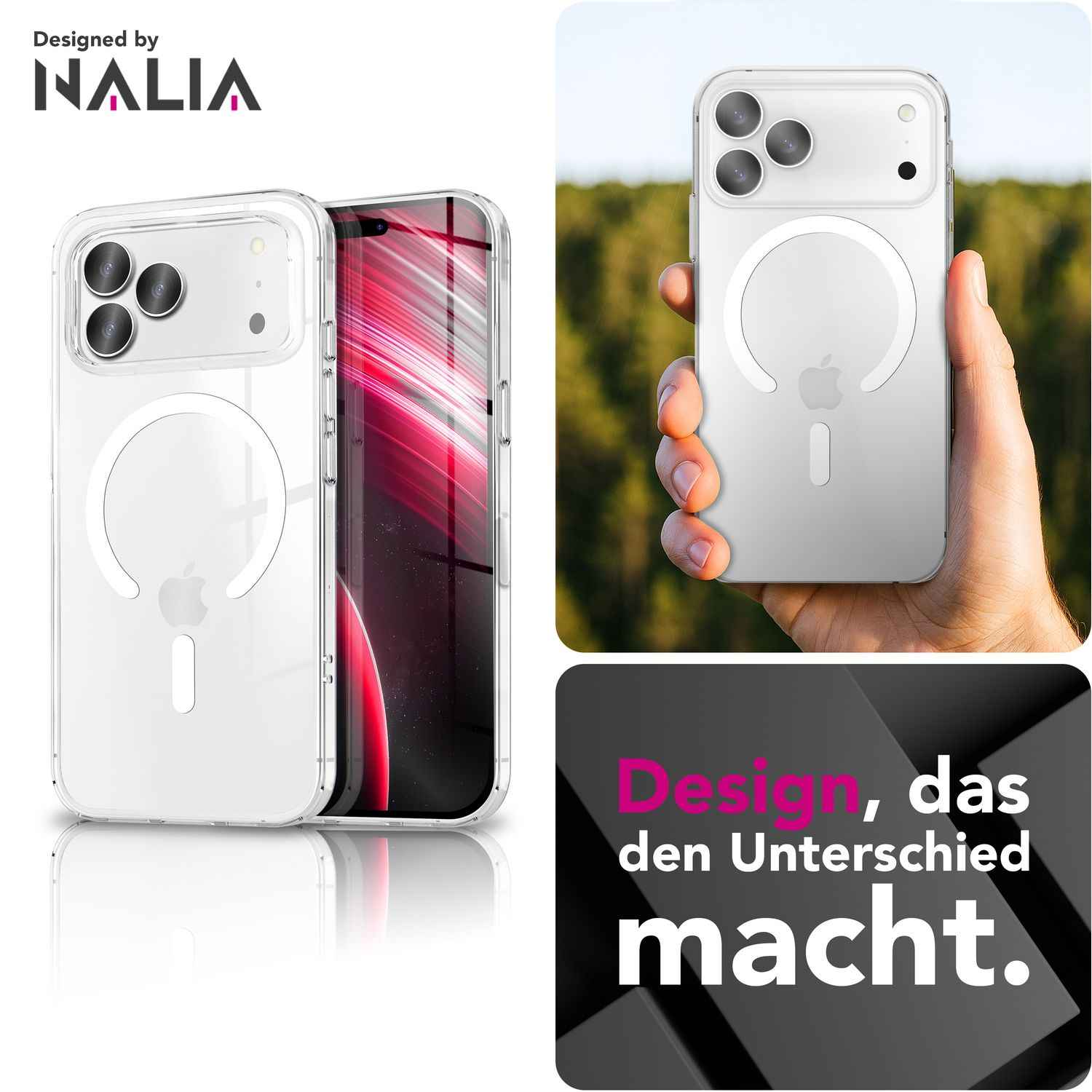 NALIA MagSafe Hülle Lumex für Apple iPhone 17 Pro (Kristallklar mit MagPower) - Durchsichtiges Hardcover mit Magnet-Ring, Transparentes PC-Case & TPU-Rahmen, Kratzfest, Stoßsicher