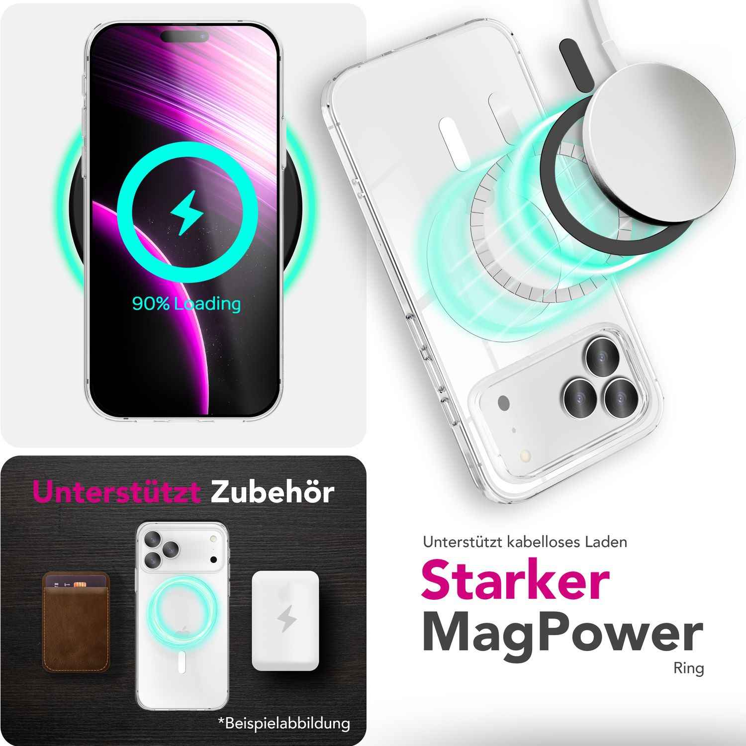 NALIA MagSafe Hülle Lumex für Apple iPhone 17 Pro Max (Kristallklar mit MagPower) - Transparentes Cover mit Magnet-Ring, Schlankes PC-Case & TPU-Rahmen, Stoßfest, Anti-Gelb, Klar
