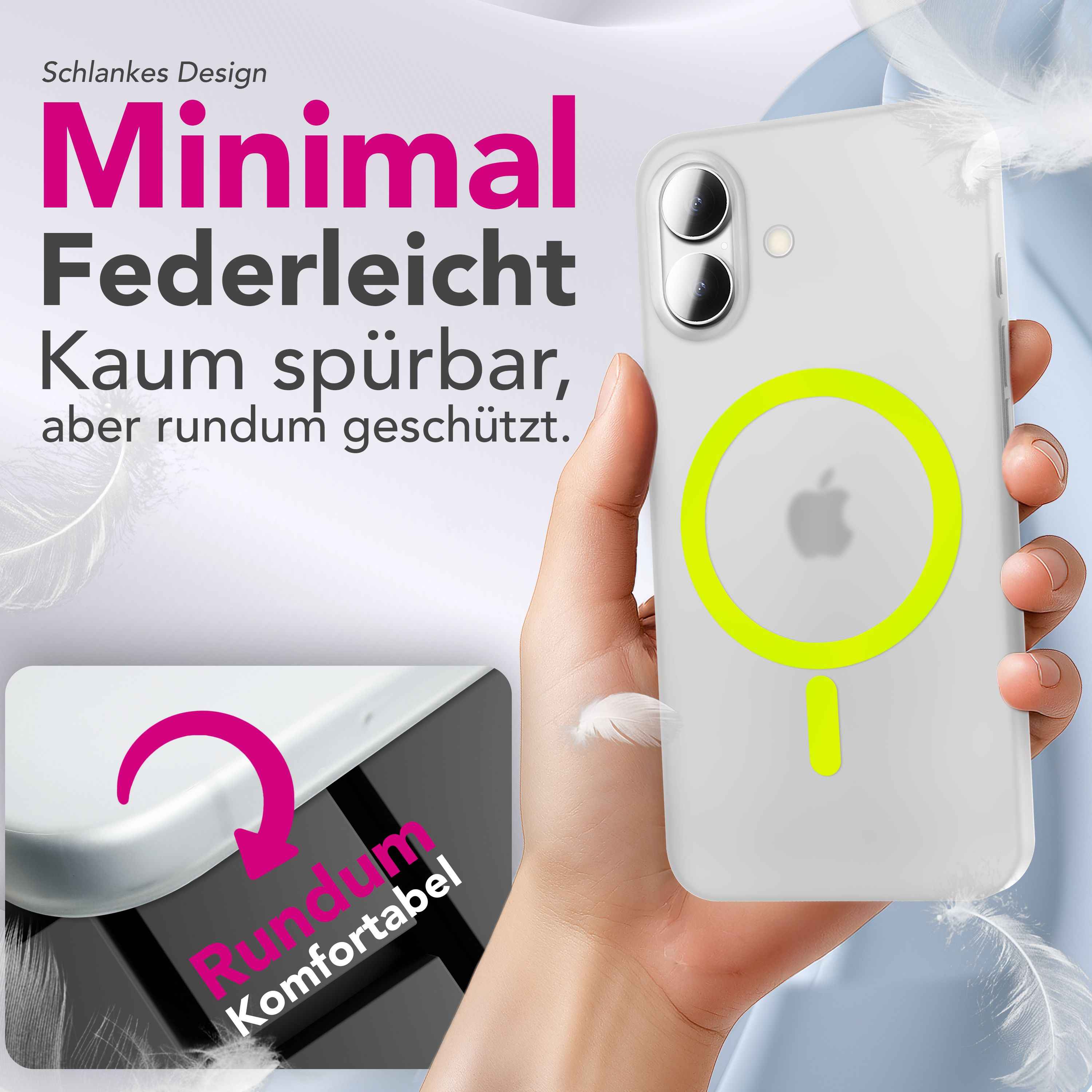 NALIA MagSafe Hülle Thinix Glow für Apple iPhone 17 (Extrem Dünn mit Leucht-Ring) - 0,3mm Ultra-Slim Hardcase, Glow Magnetring, Semi-Transparent & Mattiert