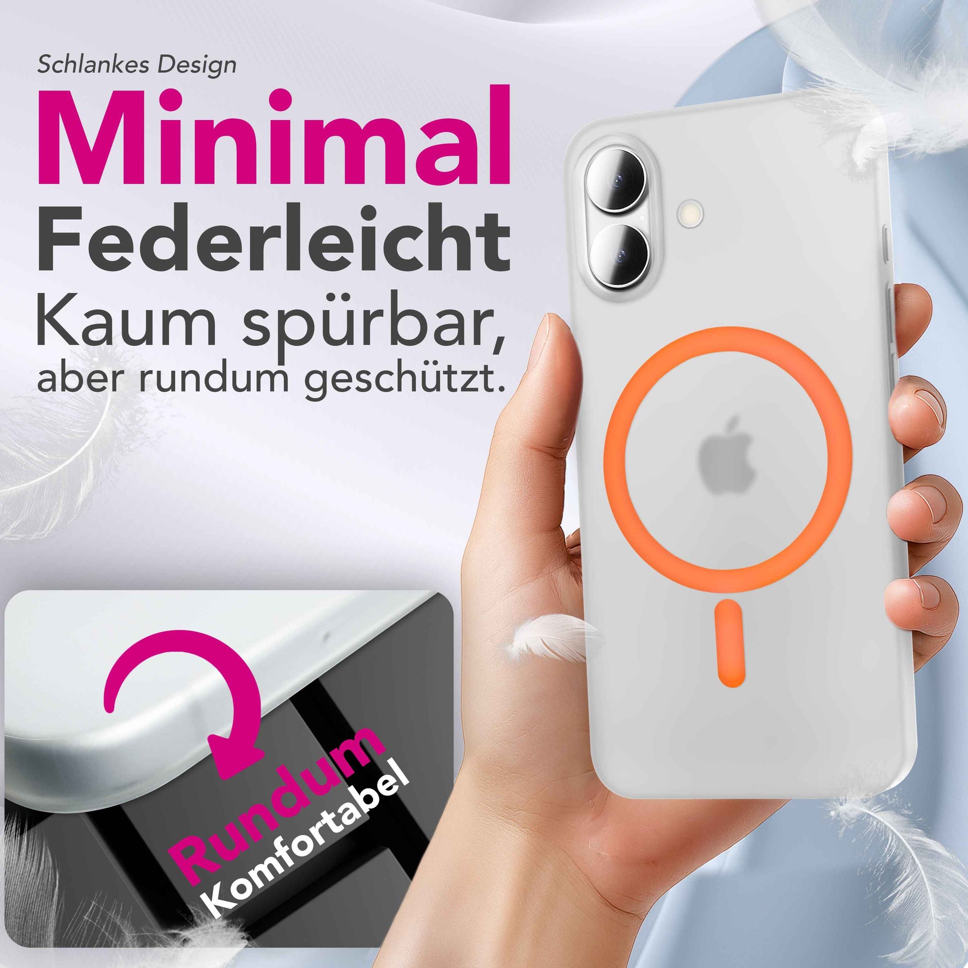 NALIA MagSafe Hülle Thinix Glow für Apple iPhone 17 (Extrem Dünn mit Leucht-Ring) - 0,3mm Ultra-Slim Hardcase, Glow Magnetring, Semi-Transparent & Mattiert
