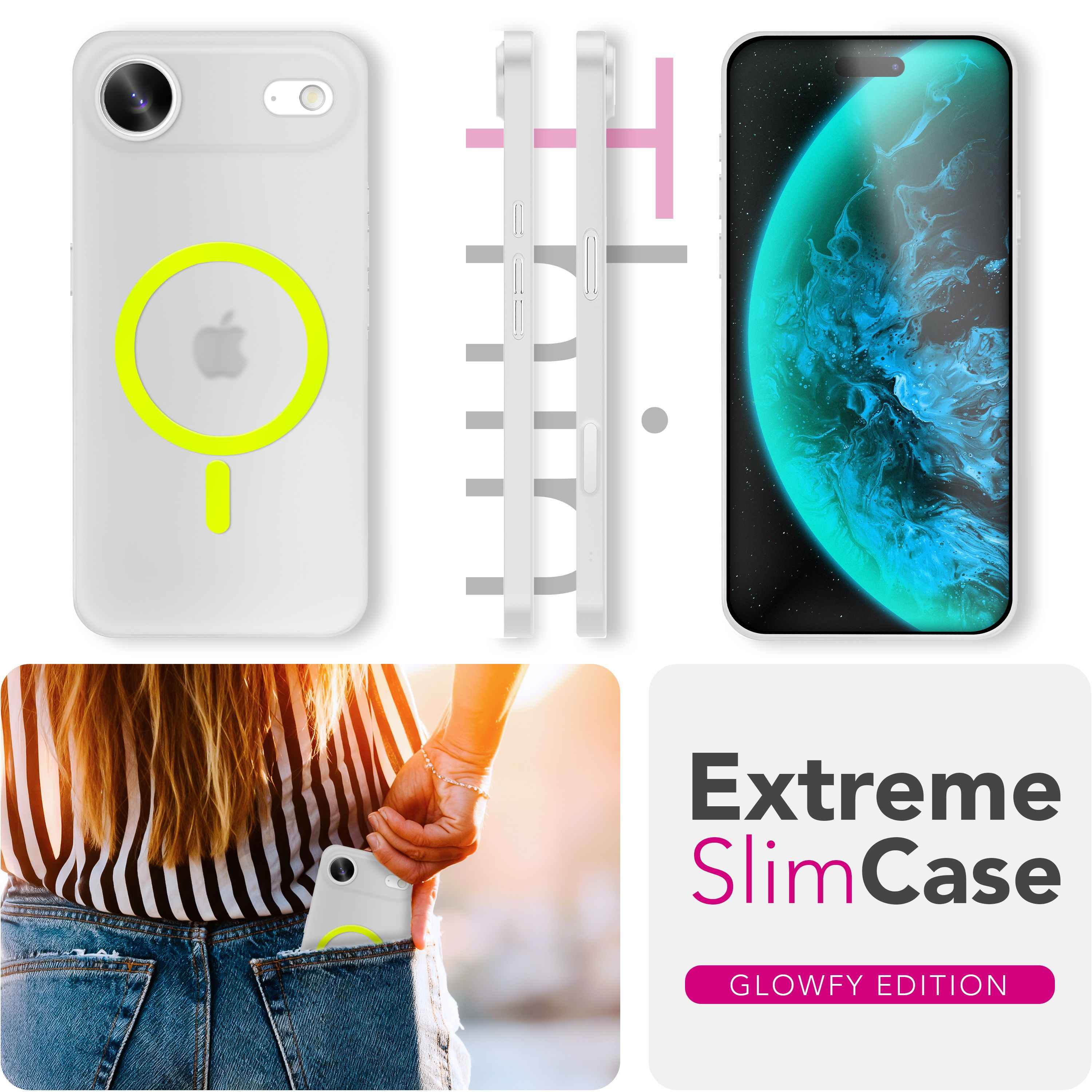 NALIA MagSafe Hülle Thinix Glow für Apple iPhone 17 Air (Extrem Dünn mit Leucht-Ring) - 0,3mm Ultra-Slim Hardcover, Leuchtet im Dunkeln, Durchsichtig & Matt