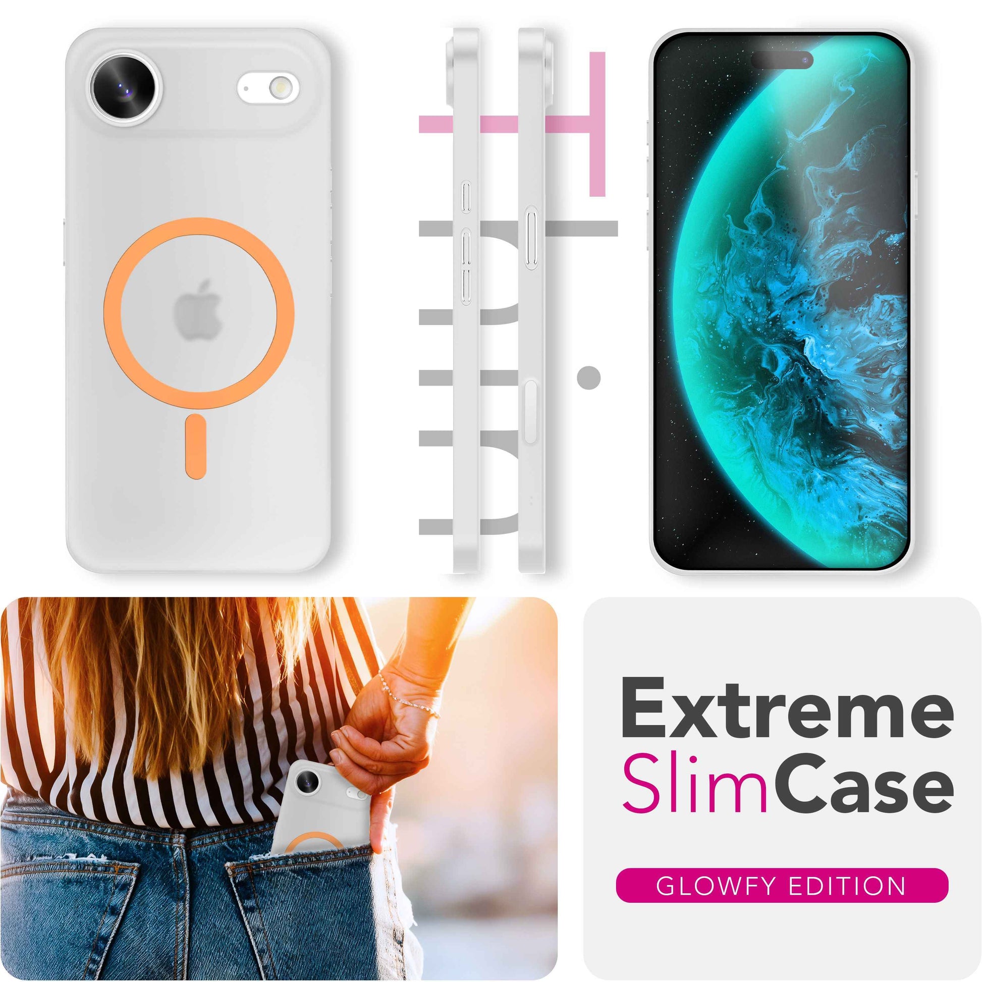 NALIA MagSafe Hülle Thinix Glow für Apple iPhone 17 Air (Extrem Dünn mit Leucht-Ring) - 0,3mm Ultra-Slim Hardcover, Leuchtet im Dunkeln, Durchsichtig & Matt