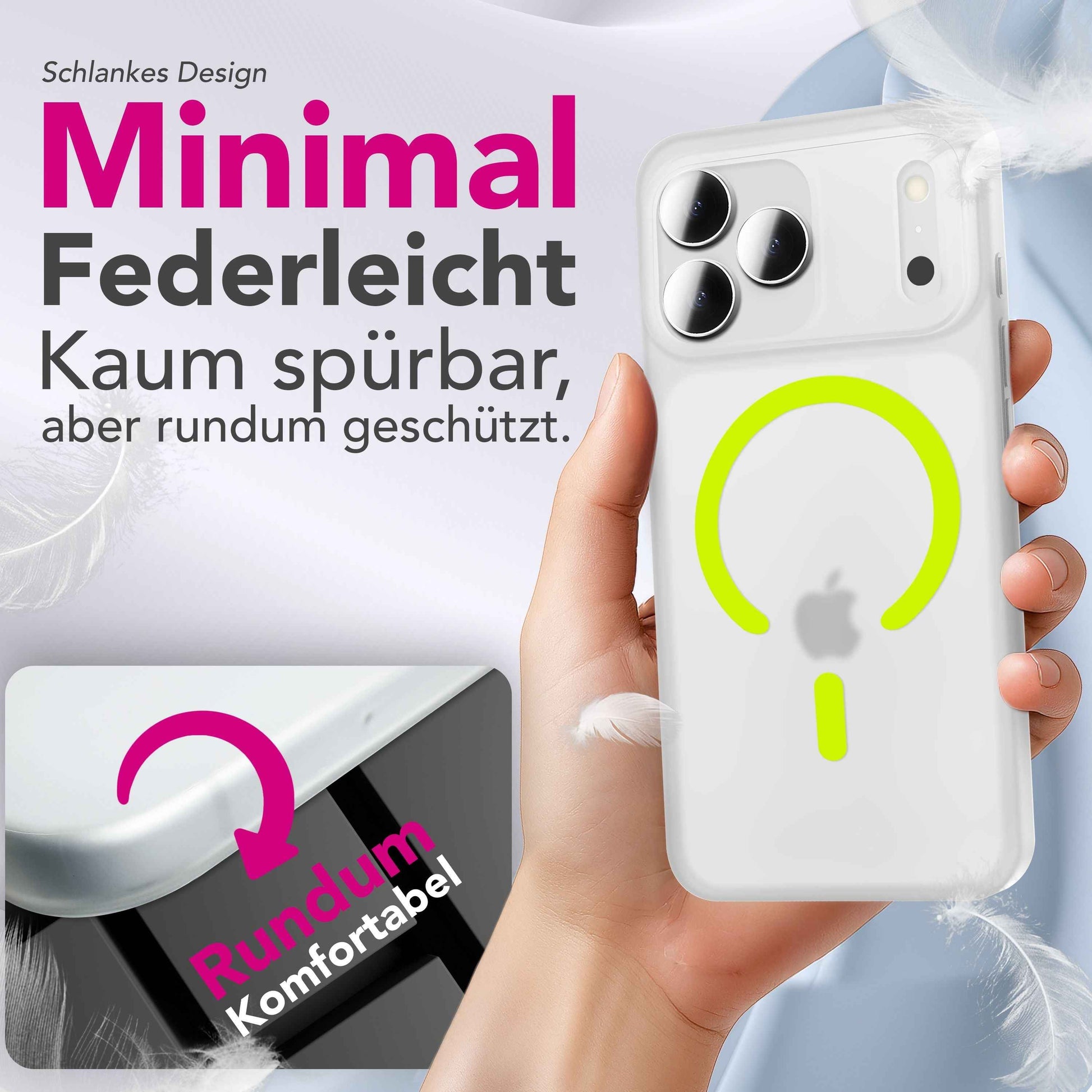 NALIA MagSafe Hülle Thinix Glow für Apple iPhone 17 Pro (Extrem Dünn mit Leucht-Ring) - 0,3mm Schlanke Harthülle, Matt & Durchsichtig, Glow-in-the-Dark Ring