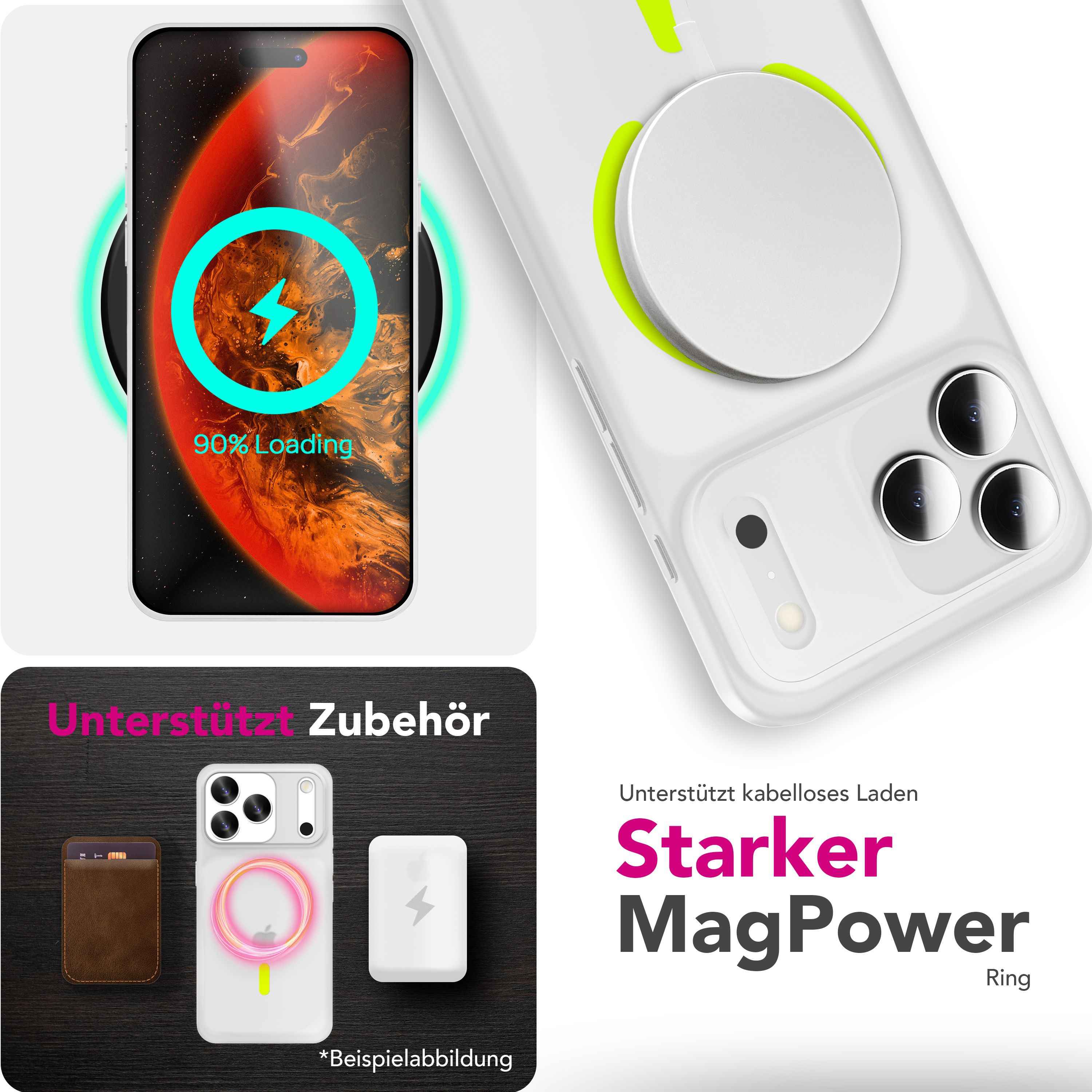 NALIA MagSafe Hülle Thinix Glow für Apple iPhone 17 Pro (Extrem Dünn mit Leucht-Ring) - 0,3mm Schlanke Harthülle, Matt & Durchsichtig, Glow-in-the-Dark Ring