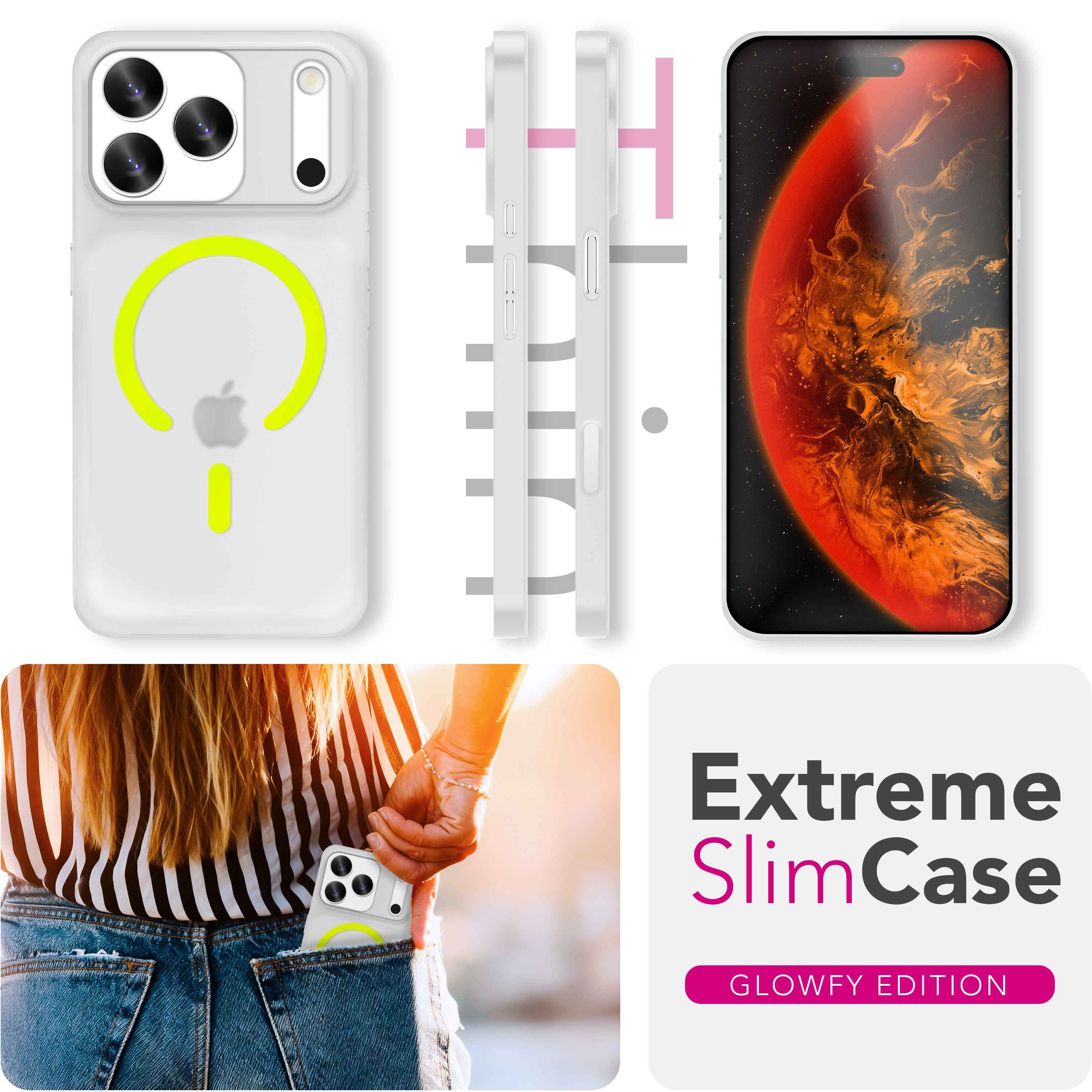 NALIA MagSafe Hülle Thinix Glow für Apple iPhone 17 Pro (Extrem Dünn mit Leucht-Ring) - 0,3mm Schlanke Harthülle, Matt & Durchsichtig, Glow-in-the-Dark Ring