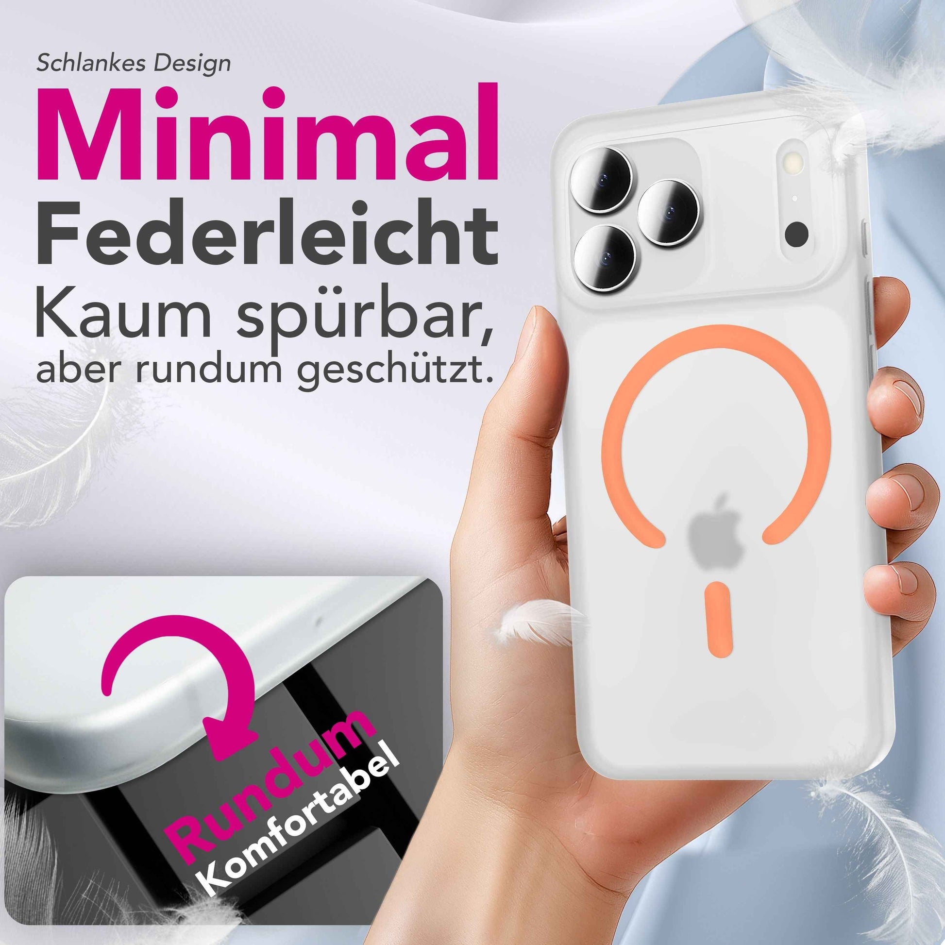 NALIA MagSafe Hülle Thinix Glow für Apple iPhone 17 Pro (Extrem Dünn mit Leucht-Ring) - 0,3mm Schlanke Harthülle, Matt & Durchsichtig, Glow-in-the-Dark Ring