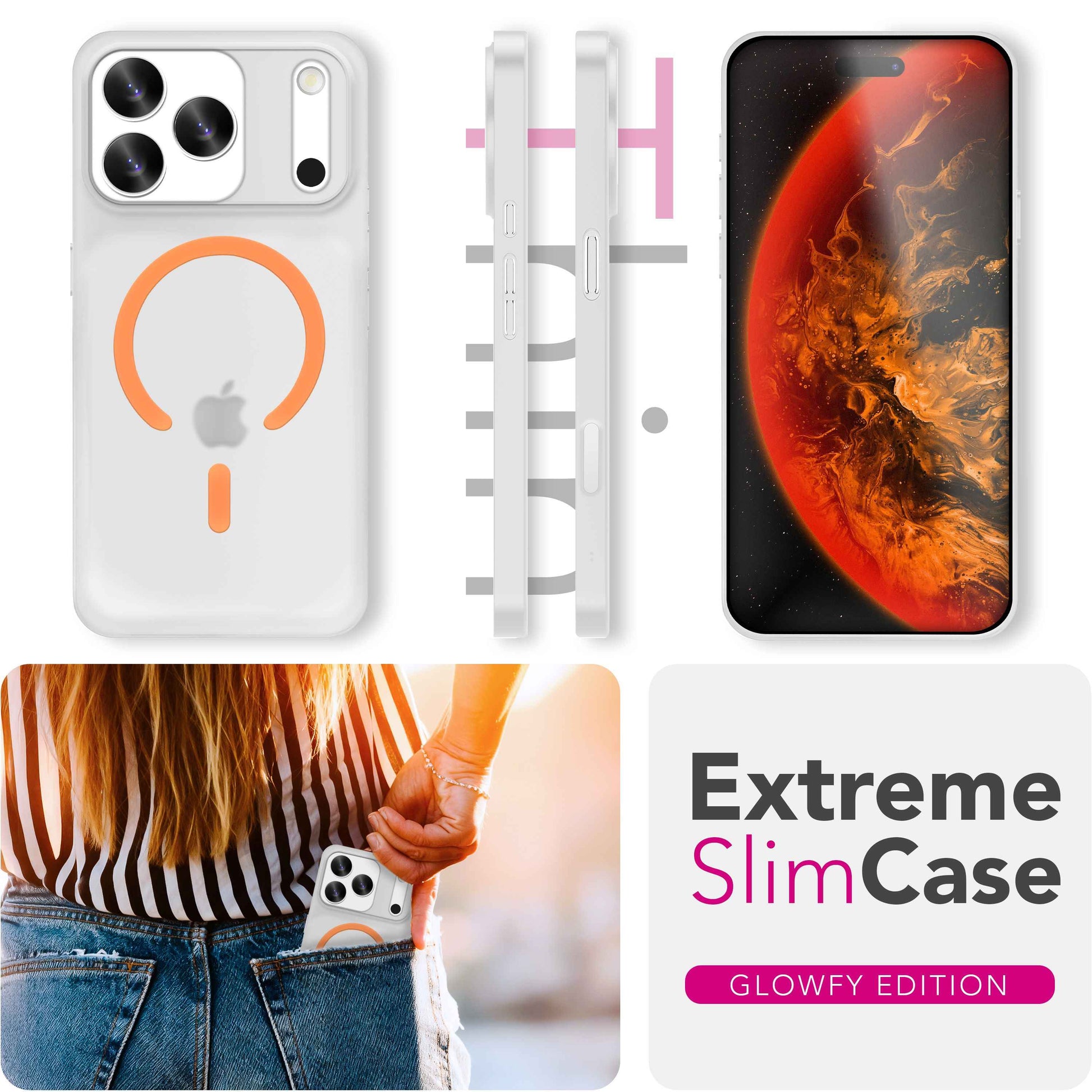 NALIA MagSafe Hülle Thinix Glow für Apple iPhone 17 Pro (Extrem Dünn mit Leucht-Ring) - 0,3mm Schlanke Harthülle, Matt & Durchsichtig, Glow-in-the-Dark Ring