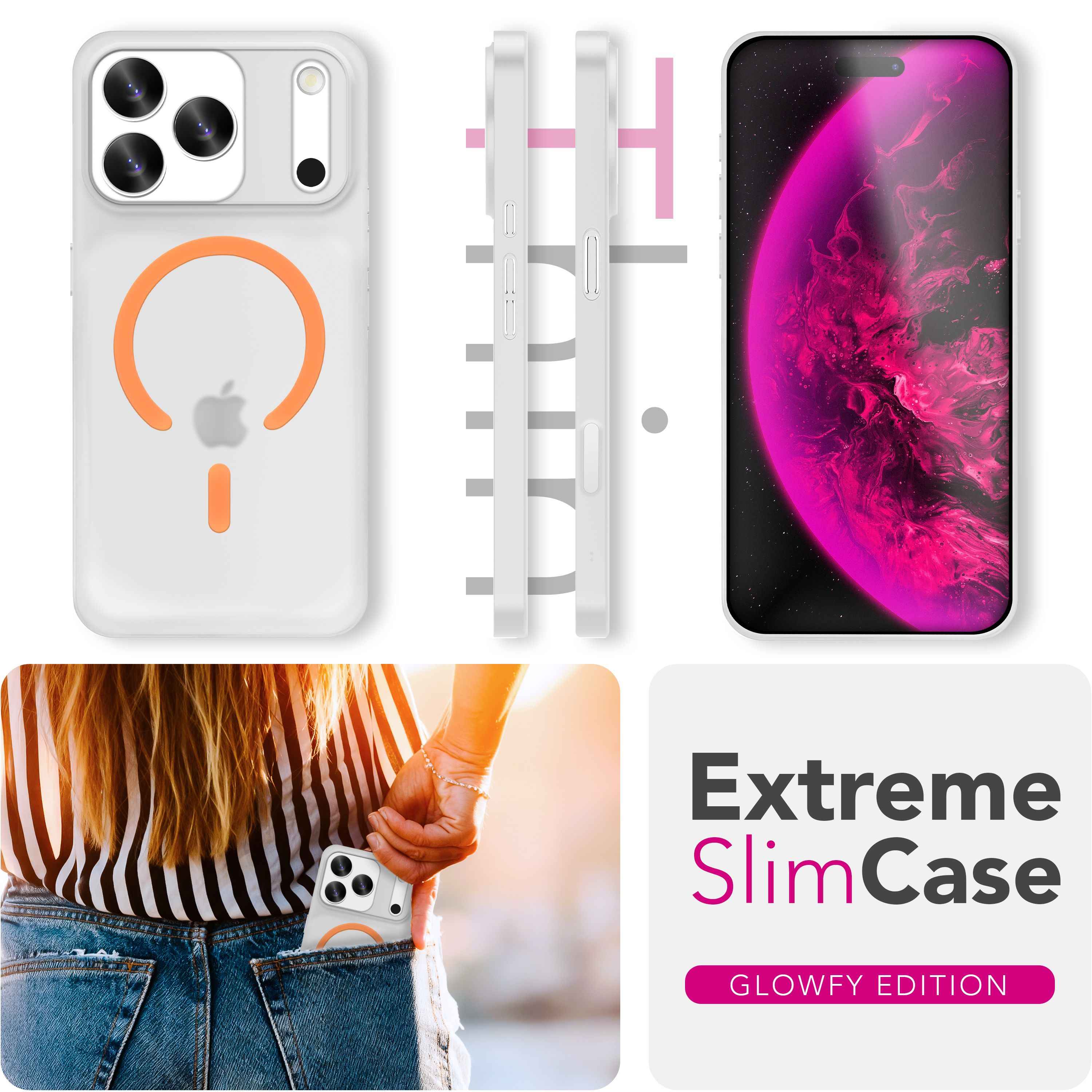 NALIA MagSafe Hülle Thinix Glow für Apple iPhone 17 Pro Max (Extrem Dünn mit Leucht-Ring) - 0,3mm Slim Cover, Leuchtender Magnetring, Mattiert & Frosted