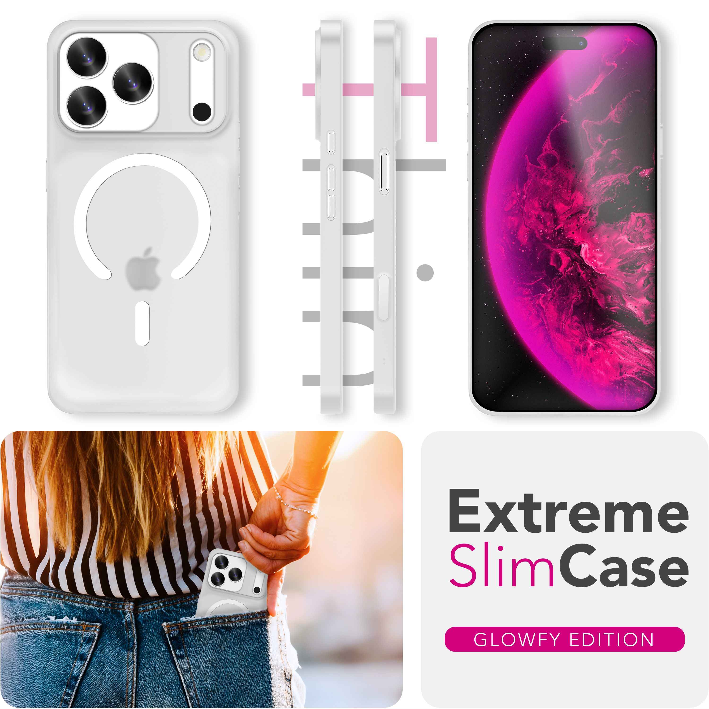 NALIA MagSafe Hülle Thinix Glow für Apple iPhone 17 Pro Max (Extrem Dünn mit Leucht-Ring) - 0,3mm Slim Cover, Leuchtender Magnetring, Mattiert & Frosted