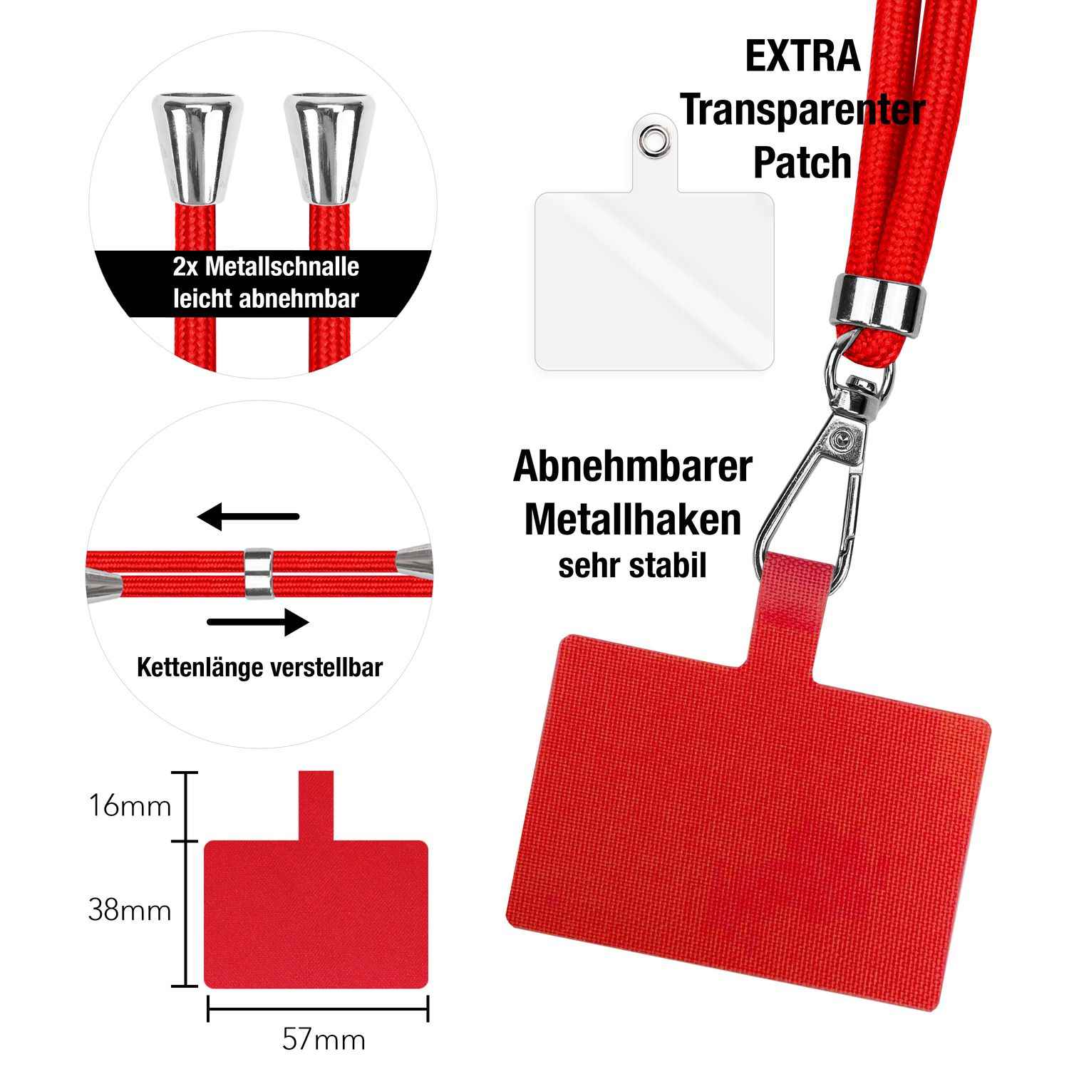 NALIA Universal-Kette mit Pad, Band für Handy-Hülle zum Umhängen, Karabinerhaken aus Metall (silber), Schlüsselband Umhängeband 160 CM, Crossbody Lanyard