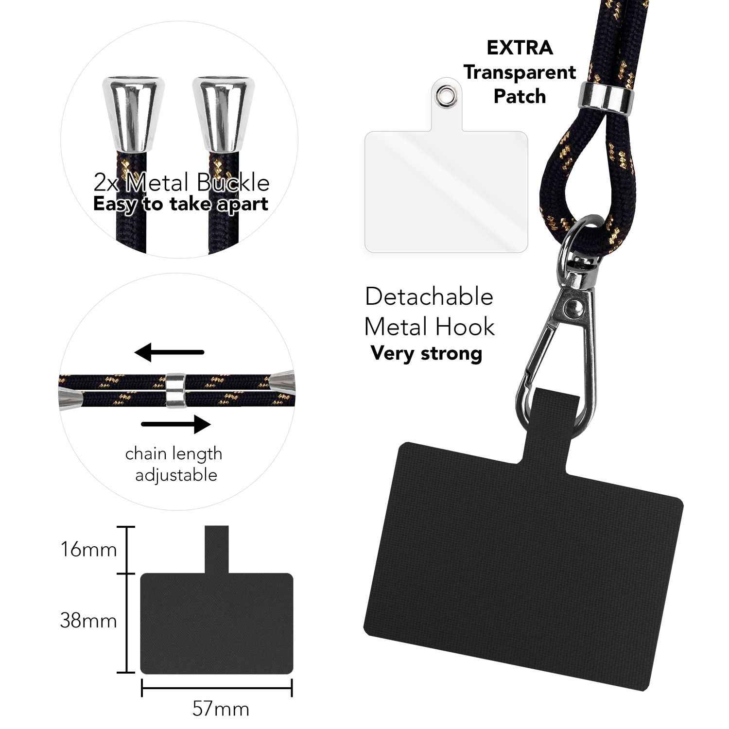 Universal Handykette zum Umhängen mit Pad & Karabiner-Haken für Smartphone Hülle