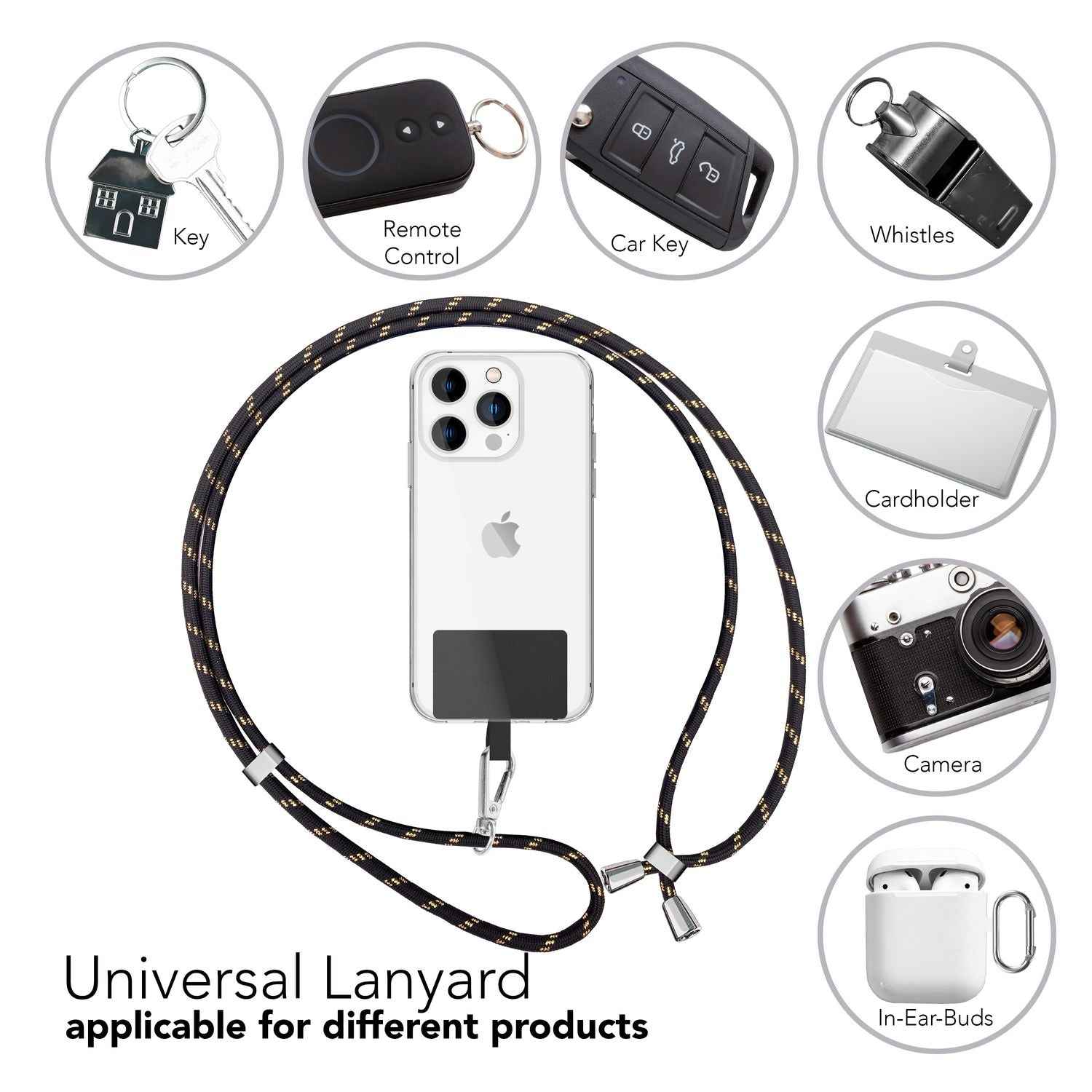 Universal Handykette zum Umhängen mit Pad & Karabiner-Haken für Smartphone Hülle