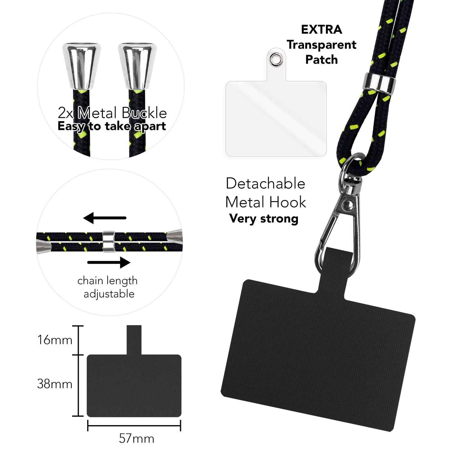 Universal Handykette zum Umhängen mit Pad & Karabiner-Haken für Smartphone Hülle