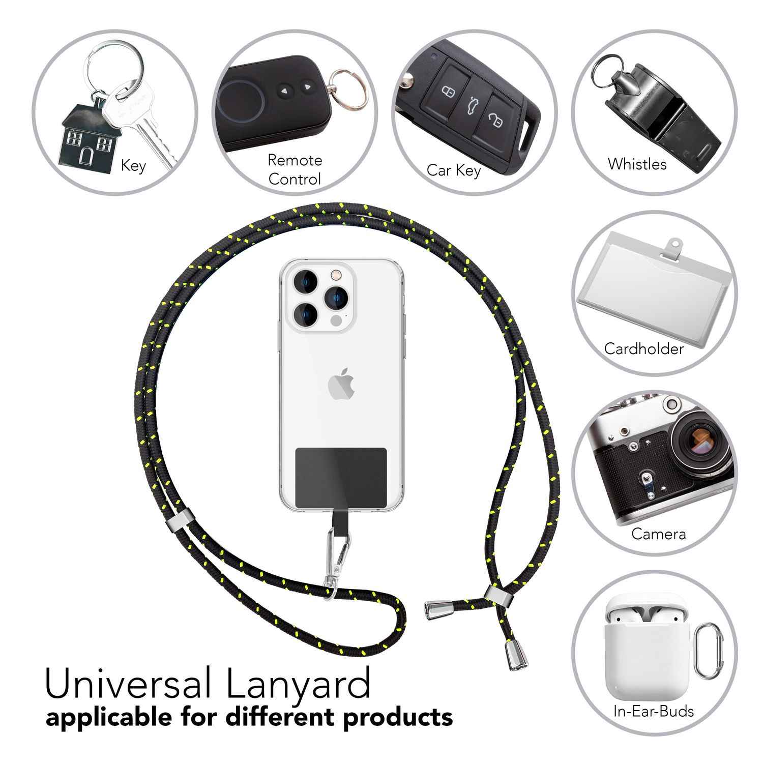 Universal Handykette zum Umhängen mit Pad & Karabiner-Haken für Smartphone Hülle