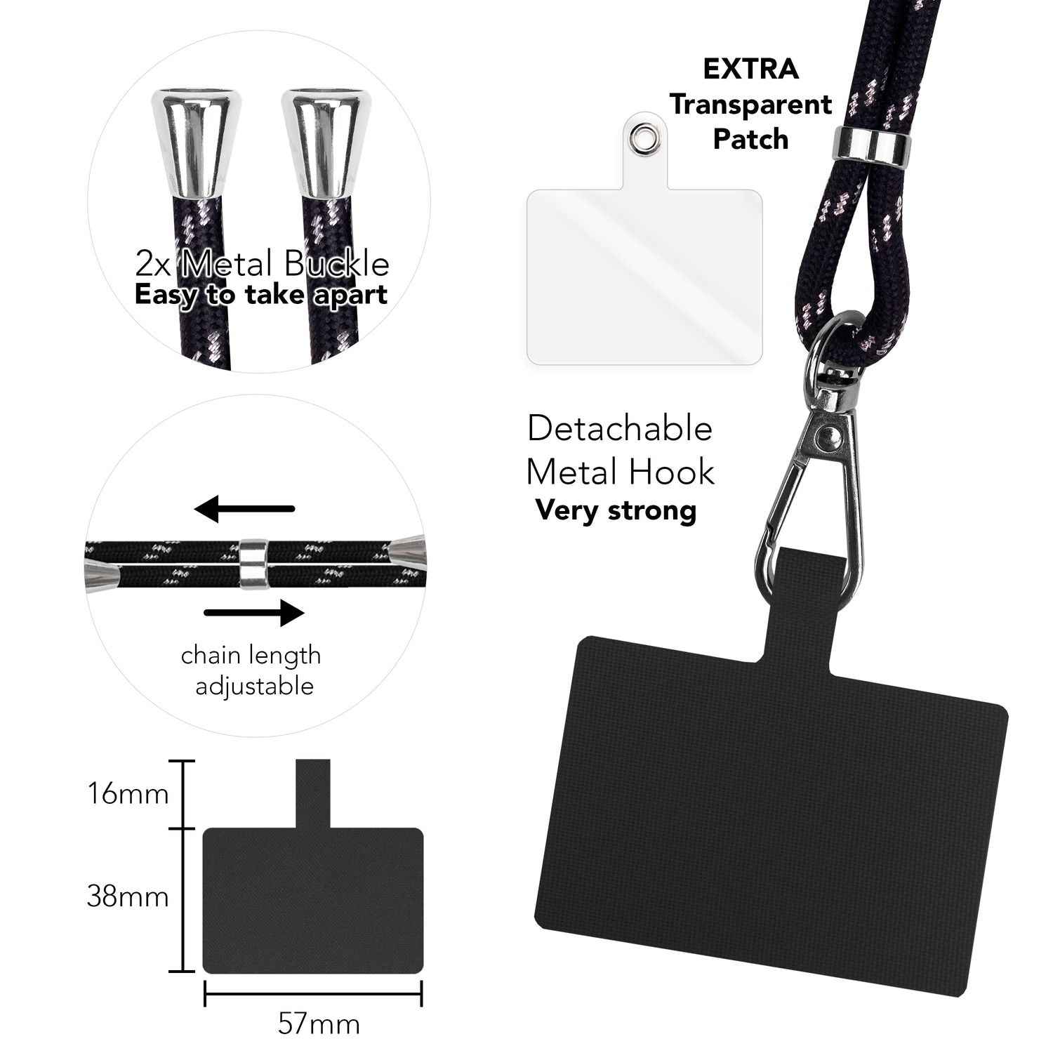 Universal Handykette zum Umhängen mit Pad & Karabiner-Haken für Smartphone Hülle