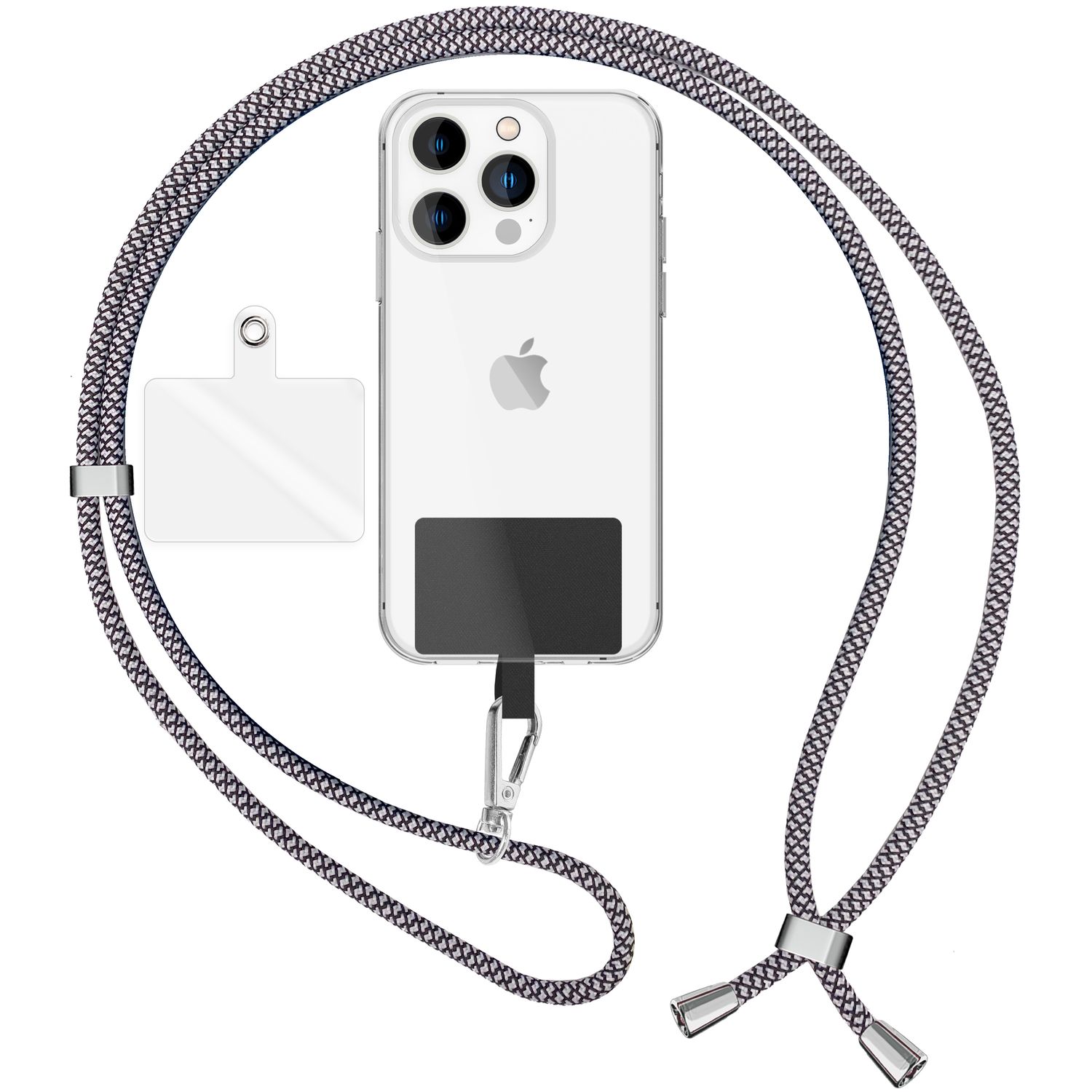 Handykette zum Umhängen mit Karabiner-Haken für Smartphone Hülle weiß