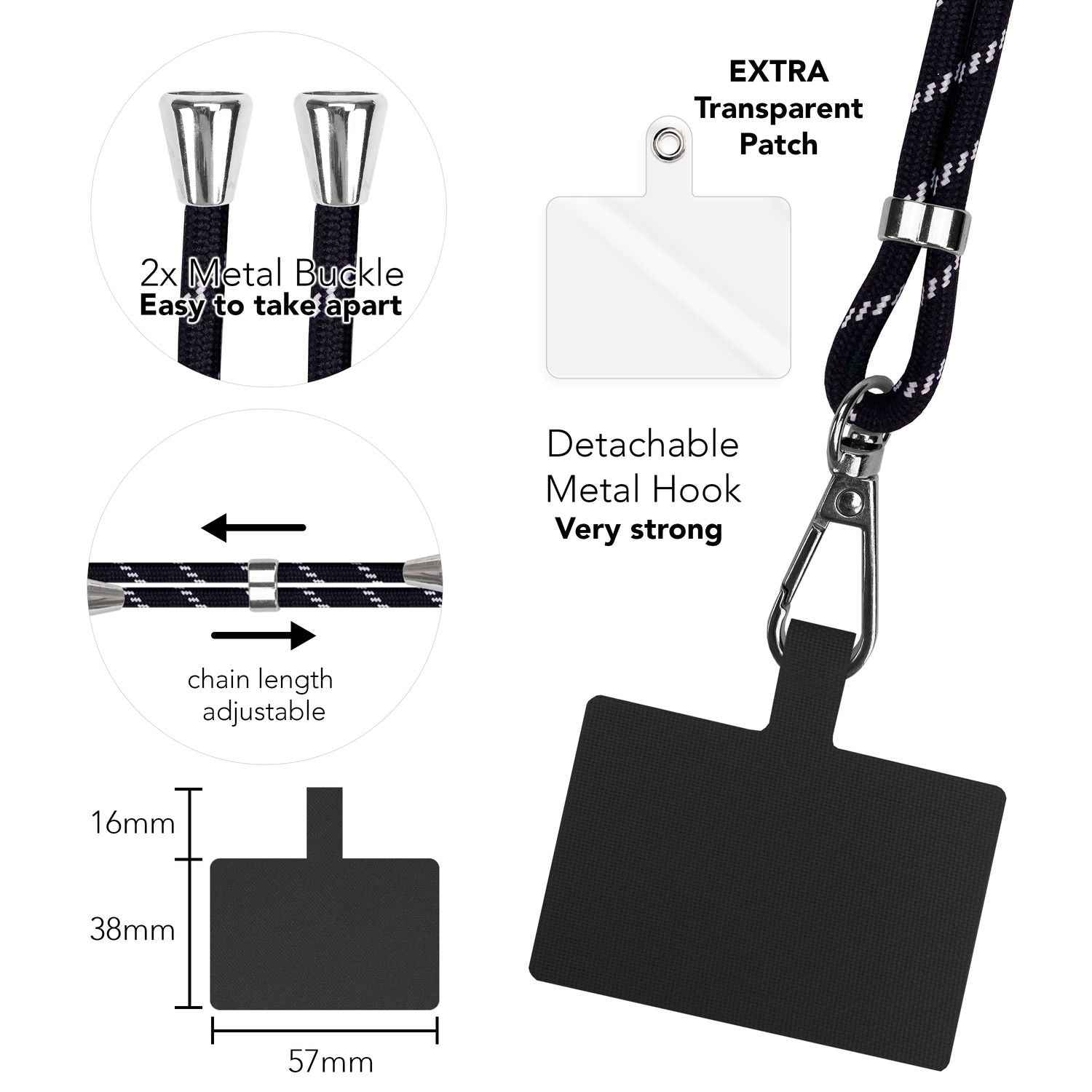 Universal Handykette zum Umhängen mit Pad & Karabiner-Haken für Smartphone Hülle
