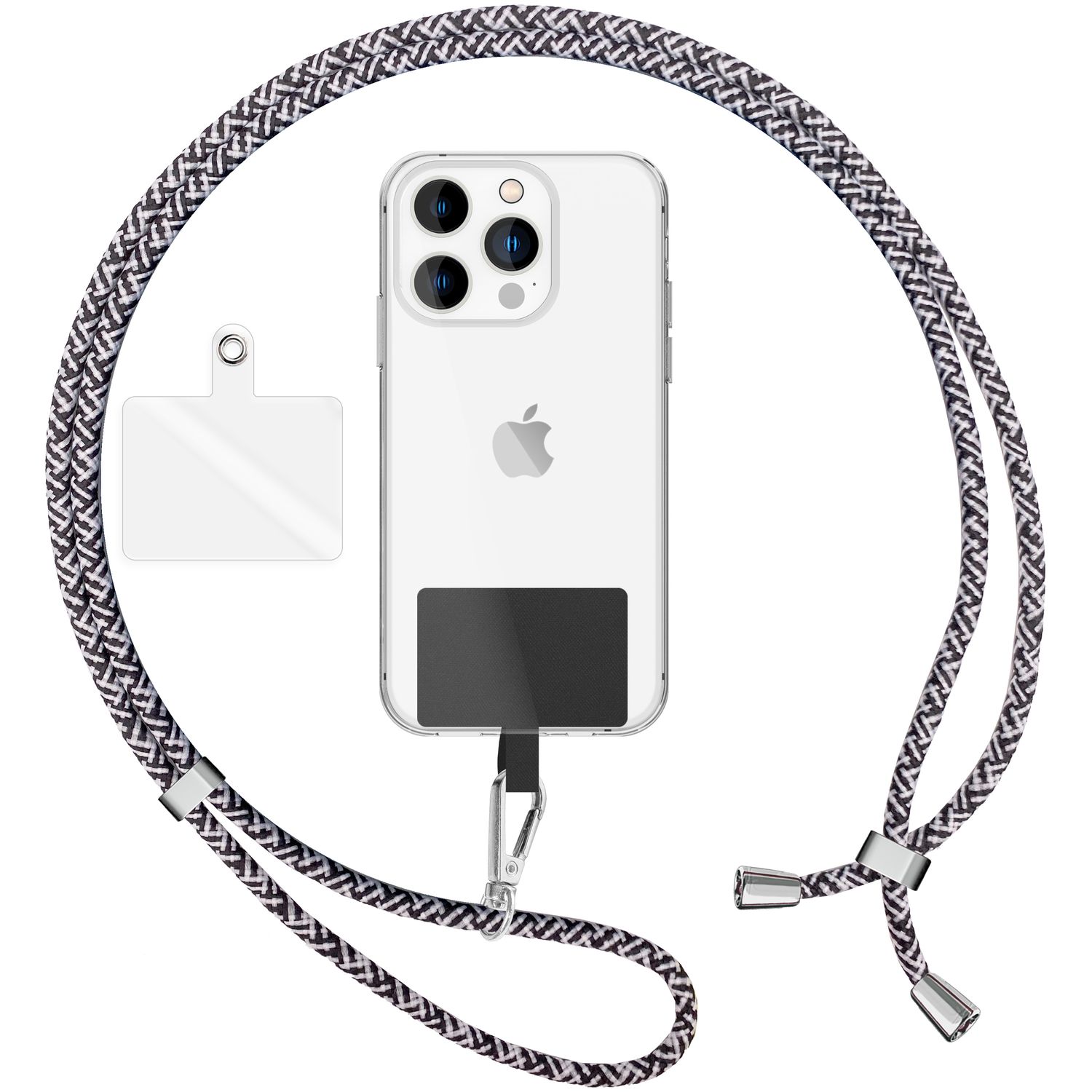 Handykette zum Umhängen mit Karabiner-Haken für Smartphone Hülle weiß
